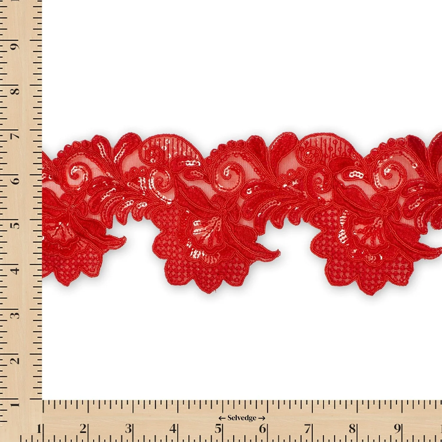 Leafy Floral Corded Sequin Embroidery On 4 Inch Scalloped Mesh Lace Trim - Image 13