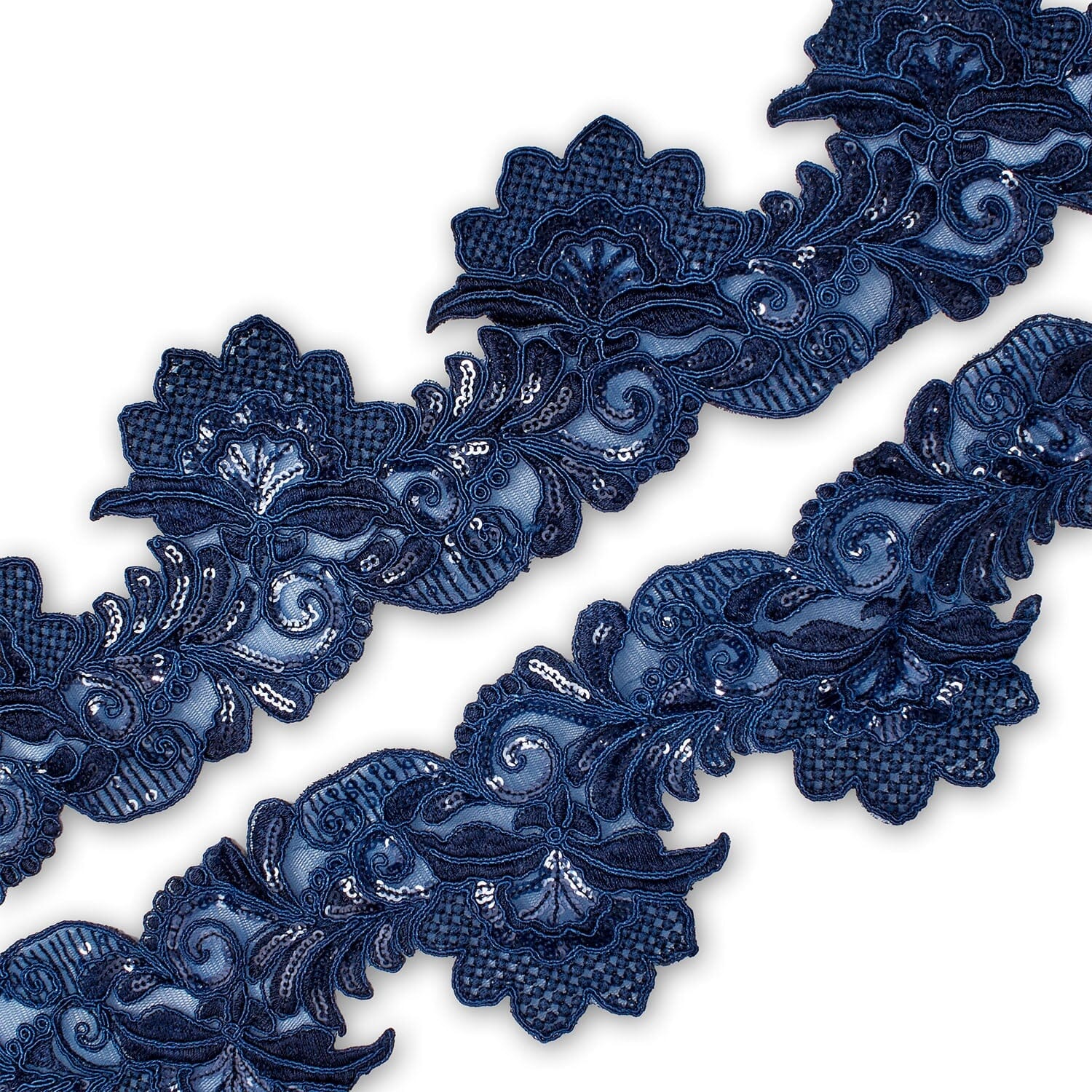 Leafy Floral Corded Sequin Embroidery On 4 Inch Scalloped Mesh Lace Trim - Image 14