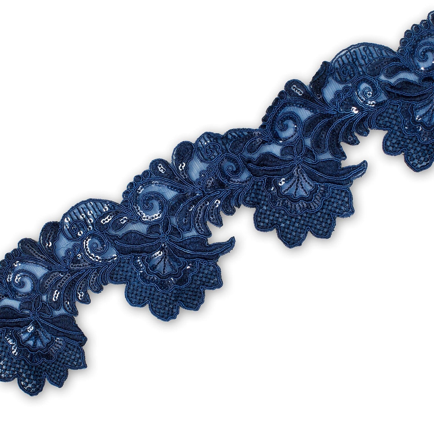 Leafy Floral Corded Sequin Embroidery On 4 Inch Scalloped Mesh Lace Trim - Image 15