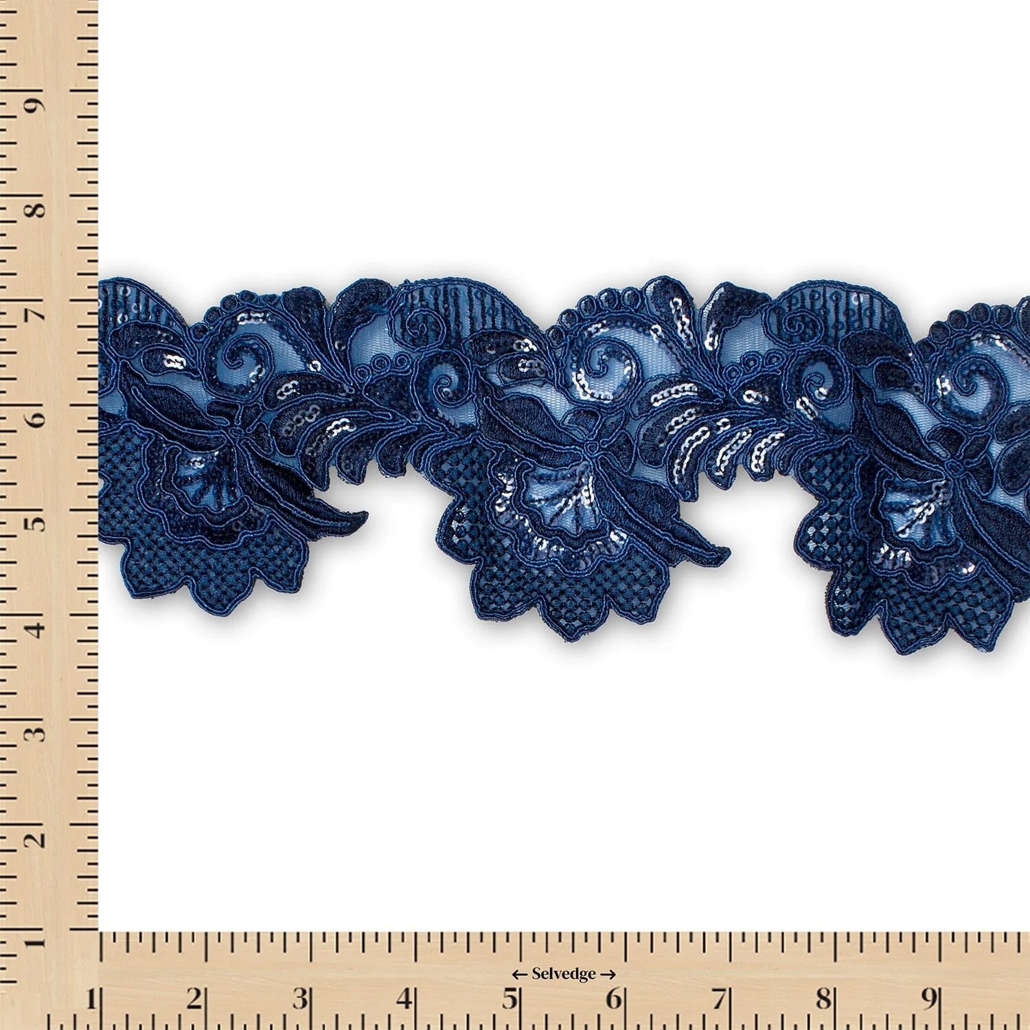 Leafy Floral Corded Sequin Embroidery On 4 Inch Scalloped Mesh Lace Trim - Image 16