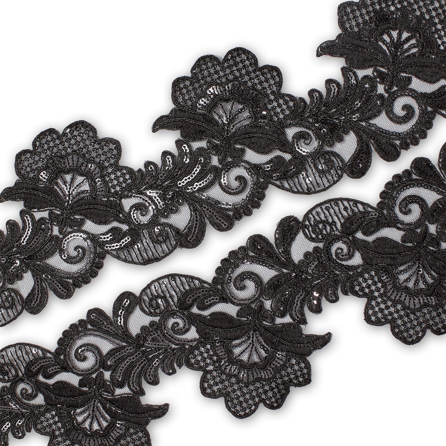 Leafy Floral Corded Sequin Embroidery On 4 Inch Scalloped Mesh Lace Trim - Image 17