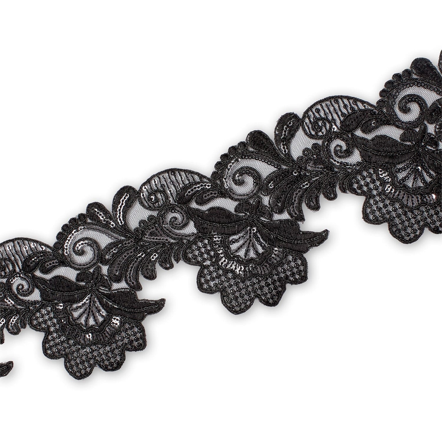 Leafy Floral Corded Sequin Embroidery On 4 Inch Scalloped Mesh Lace Trim - Image 18