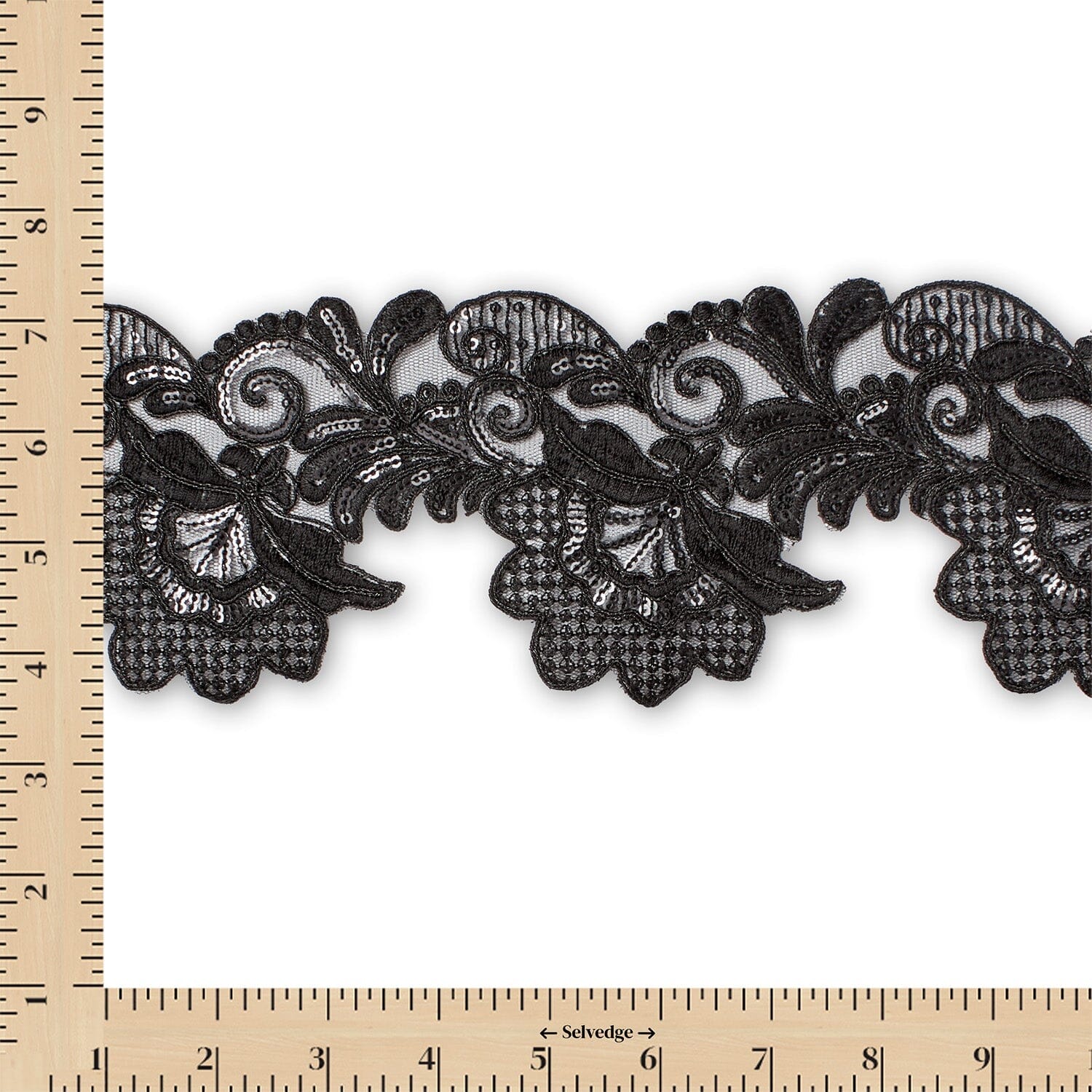 Leafy Floral Corded Sequin Embroidery On 4 Inch Scalloped Mesh Lace Trim - Image 19
