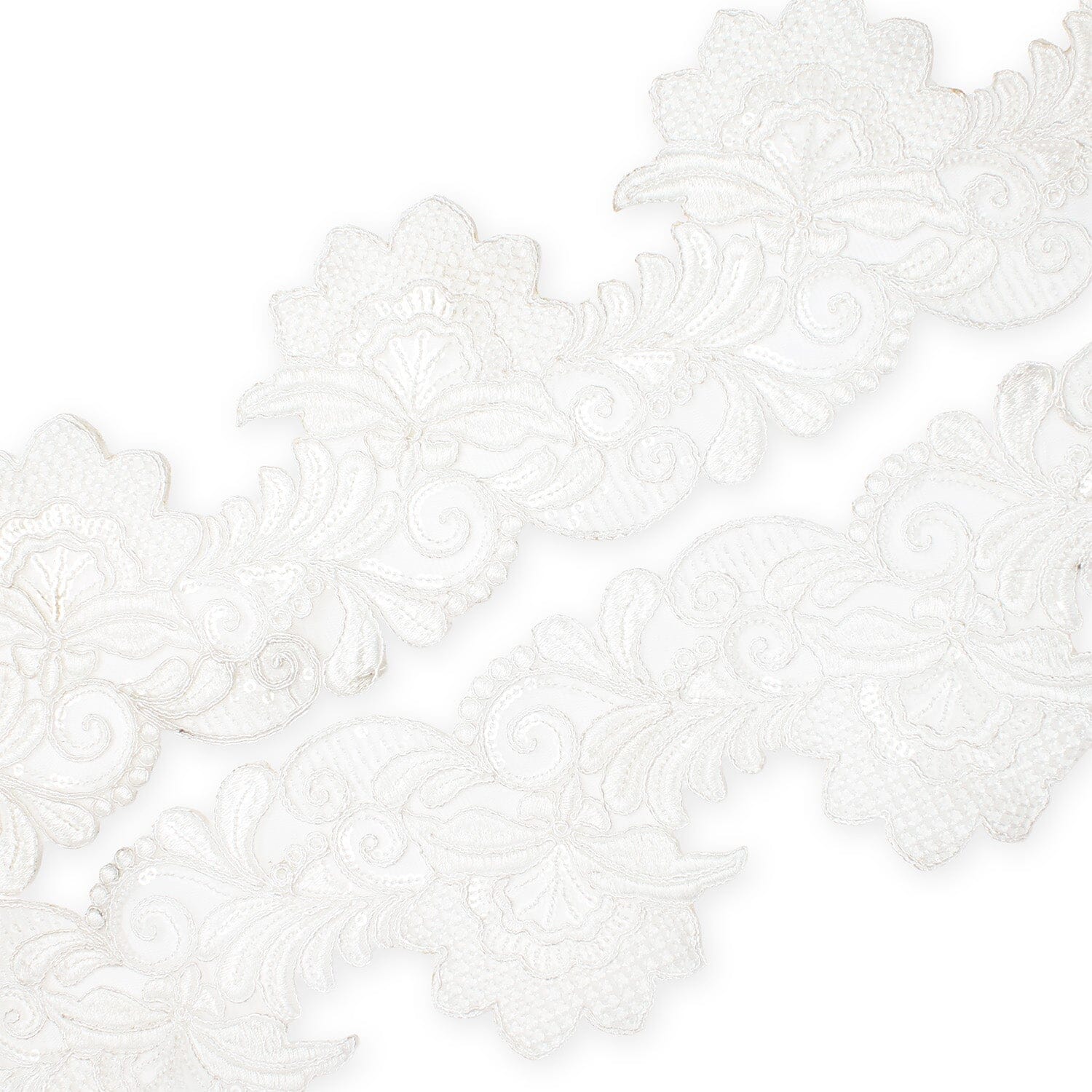 Leafy Floral Corded Sequin Embroidery On 4 Inch Scalloped Mesh Lace Trim - Image 2