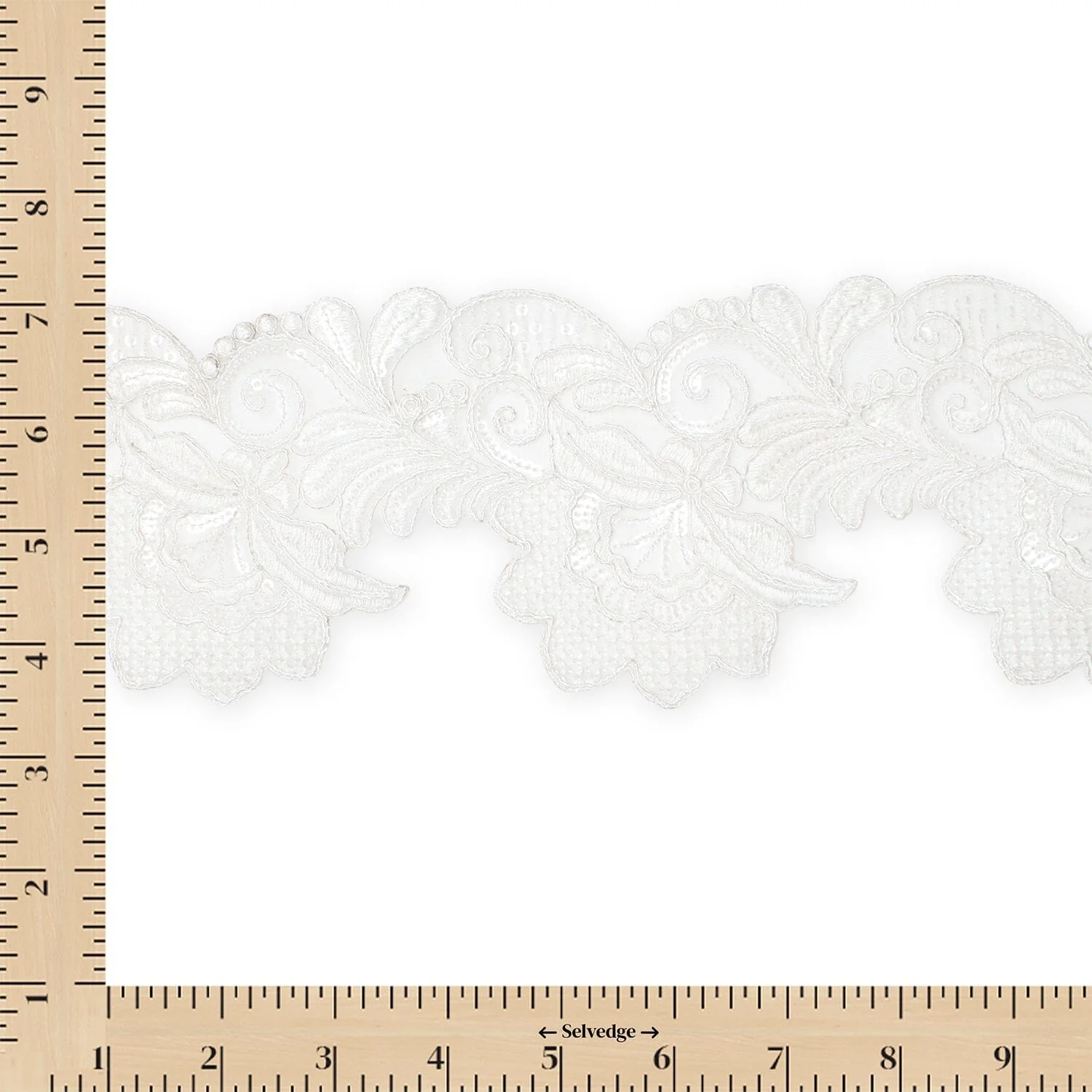 Leafy Floral Corded Sequin Embroidery On 4 Inch Scalloped Mesh Lace Trim - Image 4
