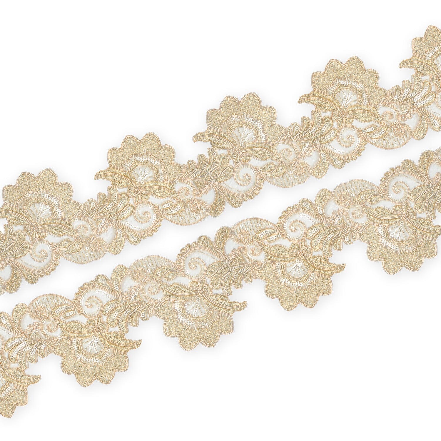 Leafy Floral Corded Sequin Embroidery On 4 Inch Scalloped Mesh Lace Trim - Image 5