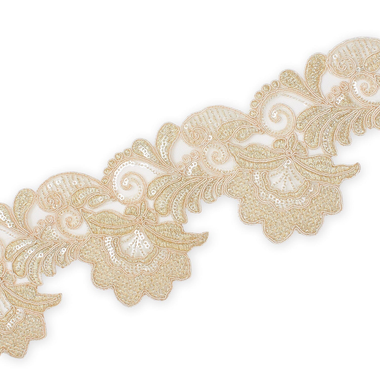 Leafy Floral Corded Sequin Embroidery On 4 Inch Scalloped Mesh Lace Trim - Image 6