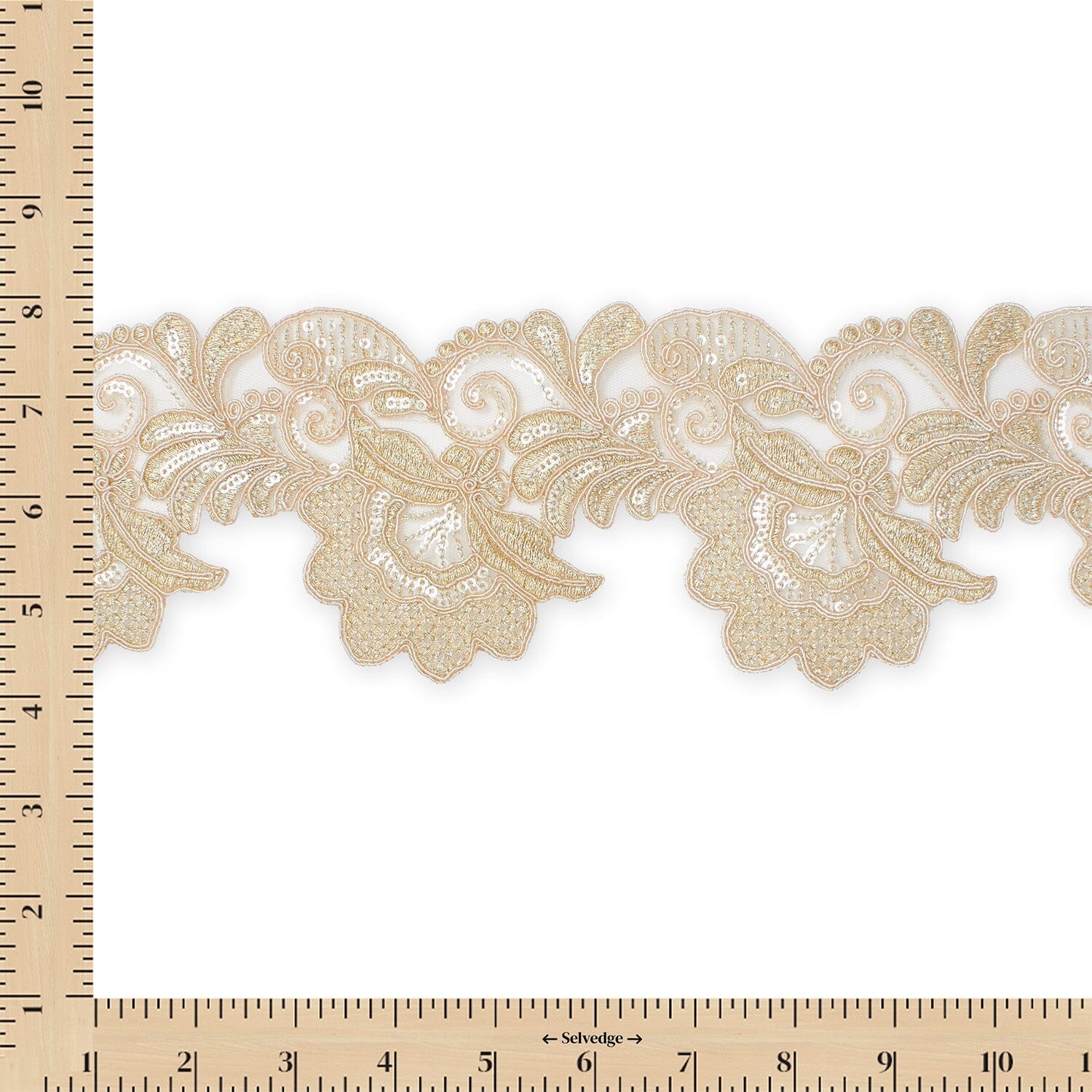 Leafy Floral Corded Sequin Embroidery On 4 Inch Scalloped Mesh Lace Trim - Image 7