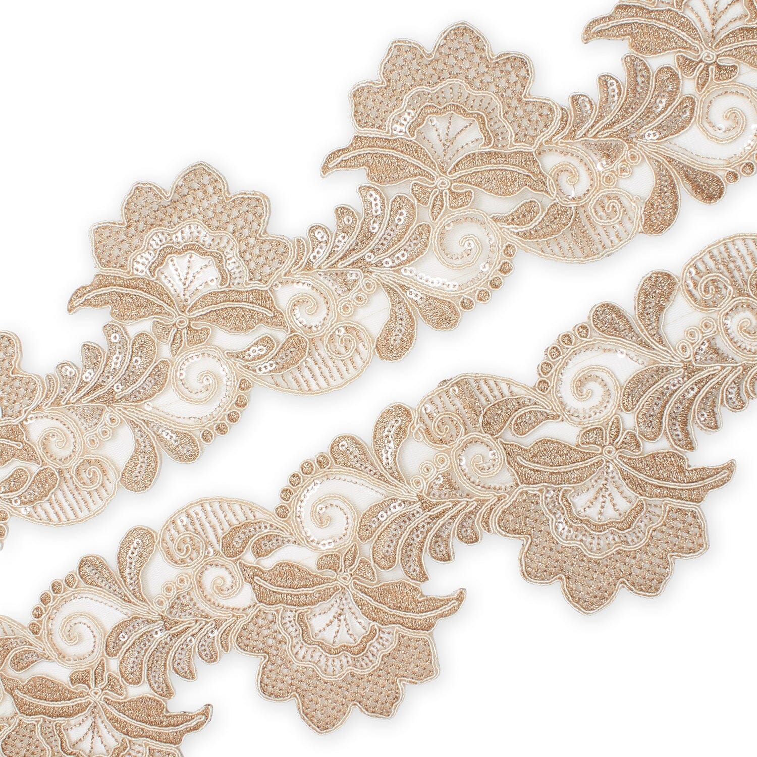 Leafy Floral Corded Sequin Embroidery On 4 Inch Scalloped Mesh Lace Trim - Image 8
