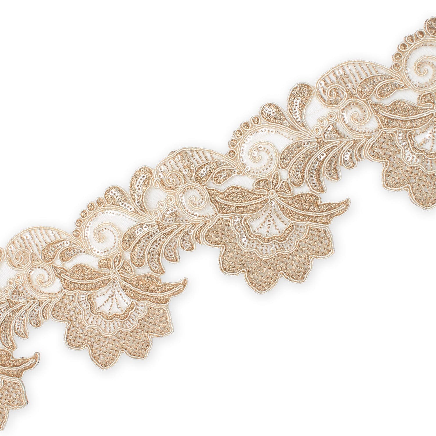 Leafy Floral Corded Sequin Embroidery On 4 Inch Scalloped Mesh Lace Trim - Image 9