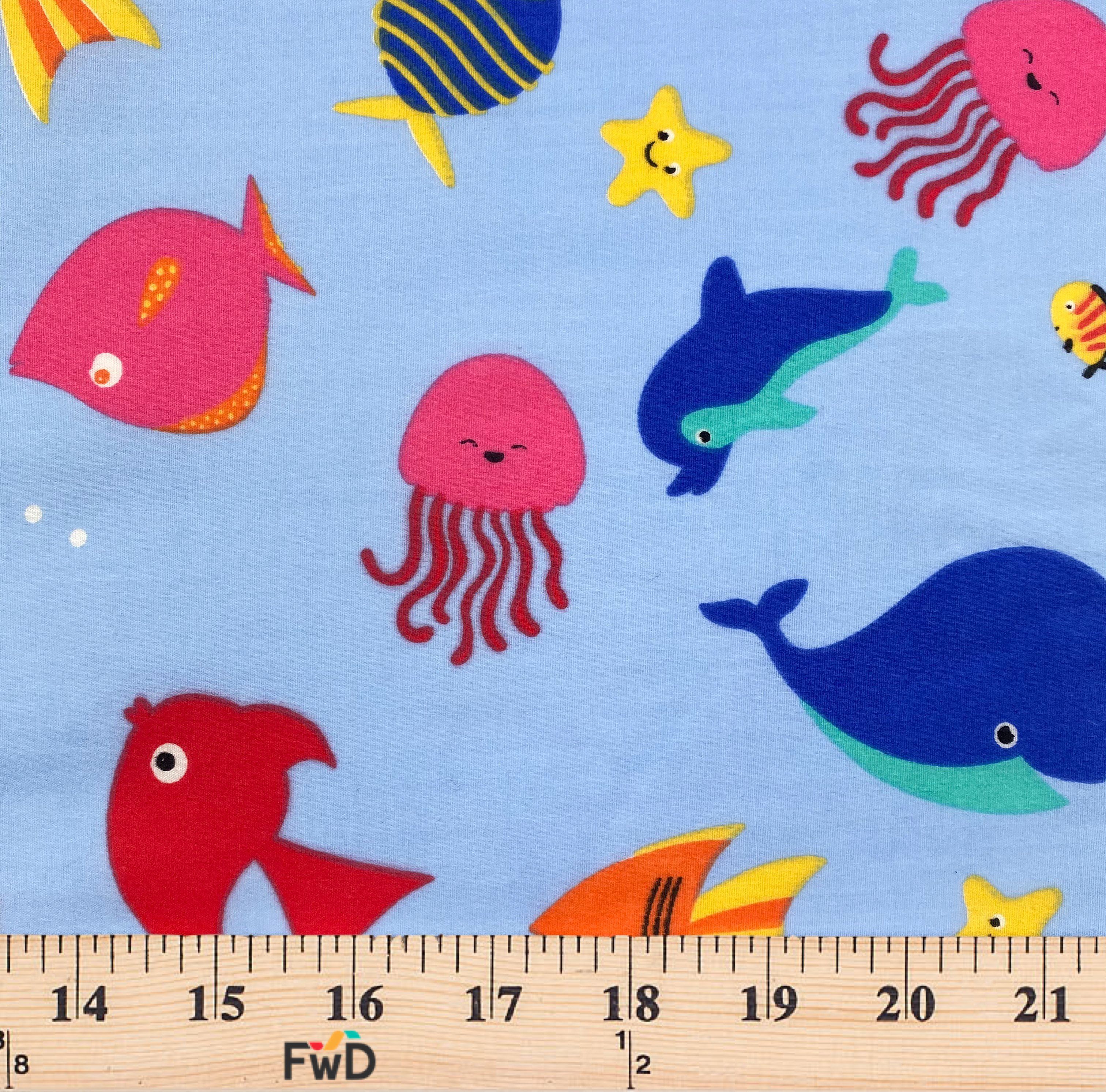 Light Blue Aquarium Print Broadcloth - Image 3