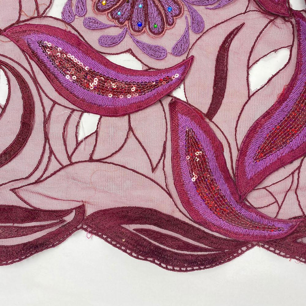Magenta Floral Leaf Patch with Rhinestones Organza - Image 3