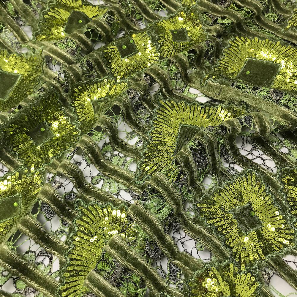 Olive Square Velvet Sequin Chemical Lace - Image 2
