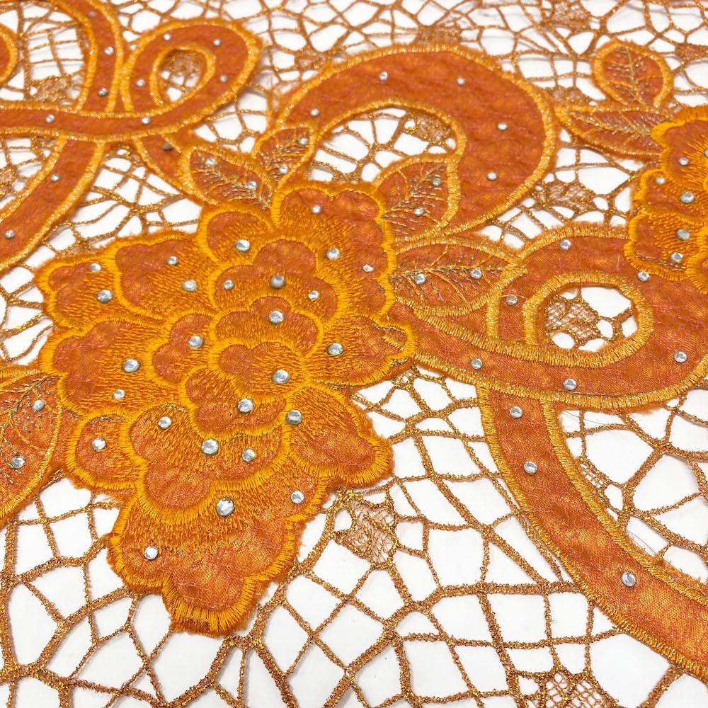 Orange Beaded Lace On Web Organza - Image 2