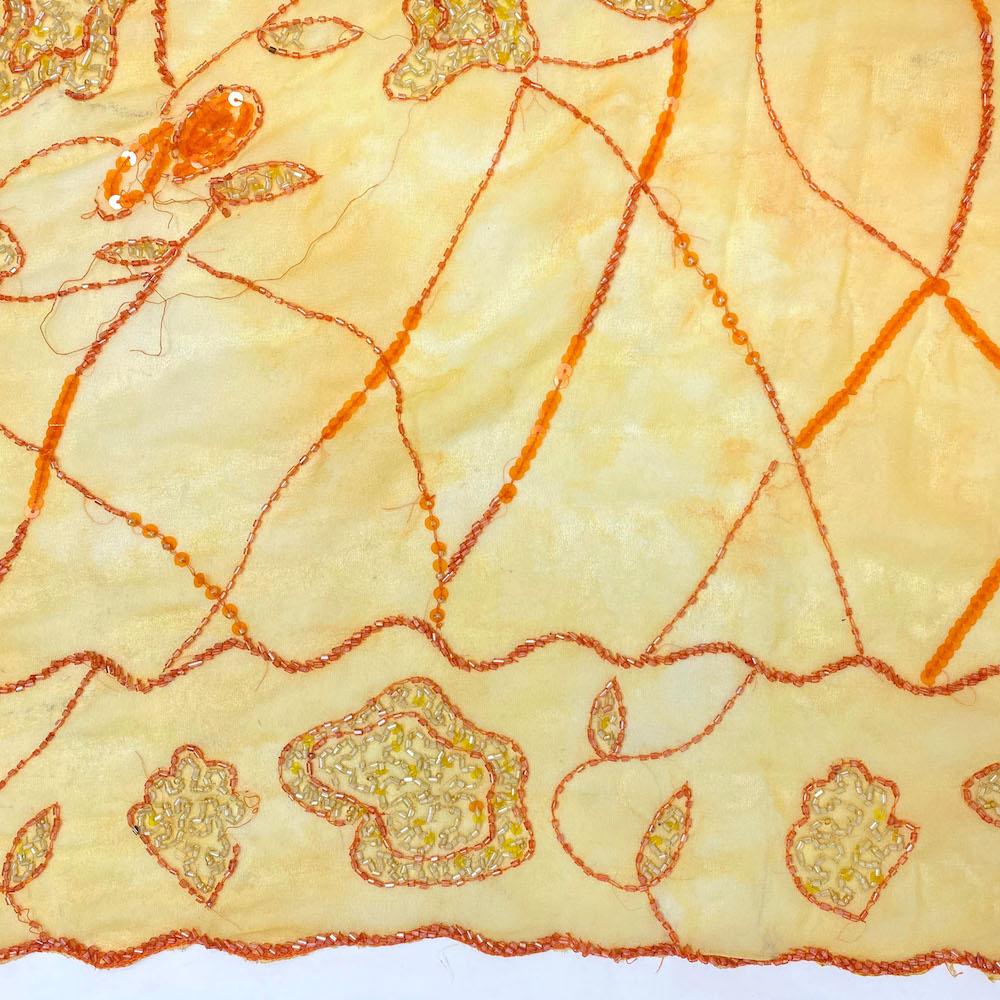 Orange Buttercup Floral Beaded Embroidery on Georgette - Image 3