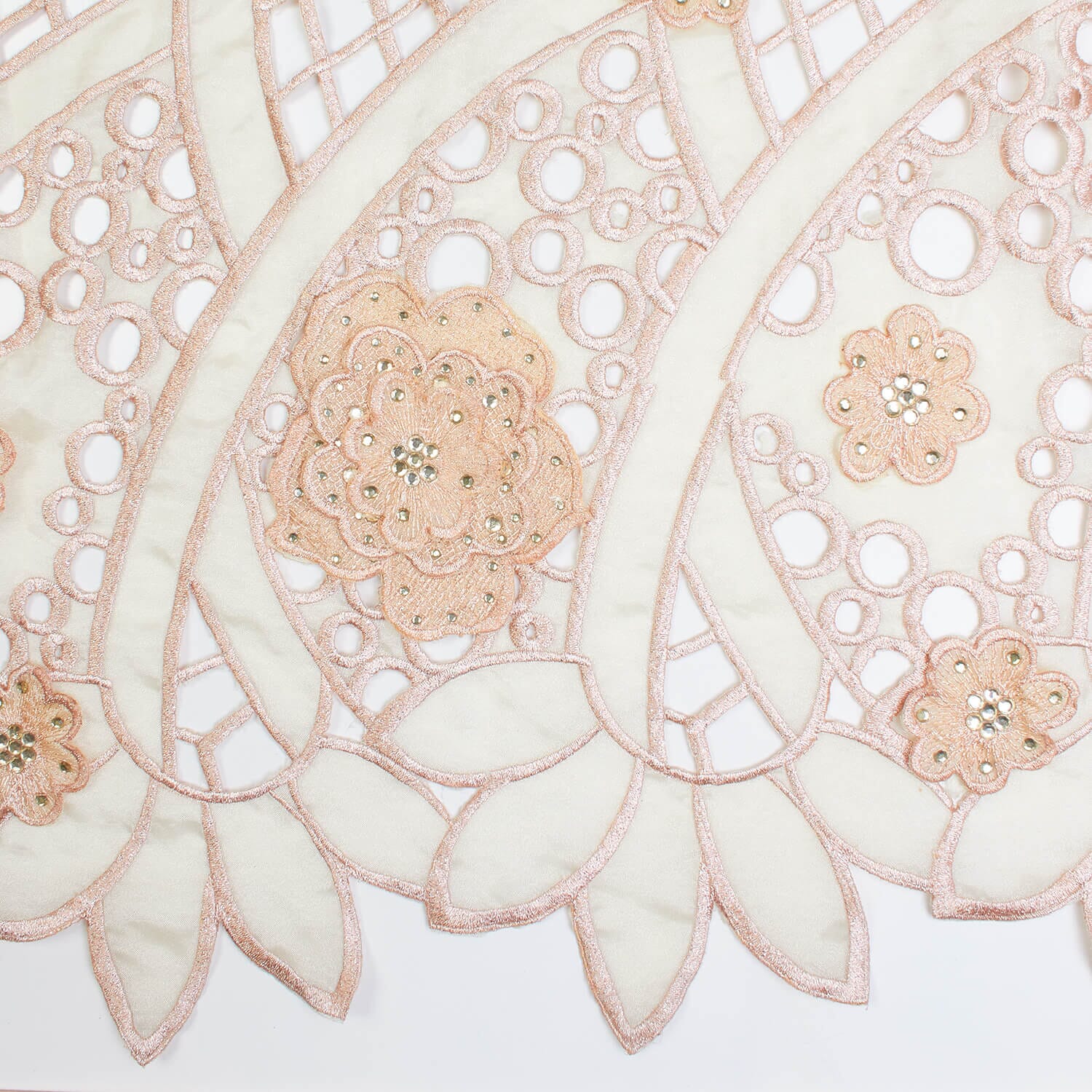 Peach Embroidery Organza Lace with Sequins - Image 2