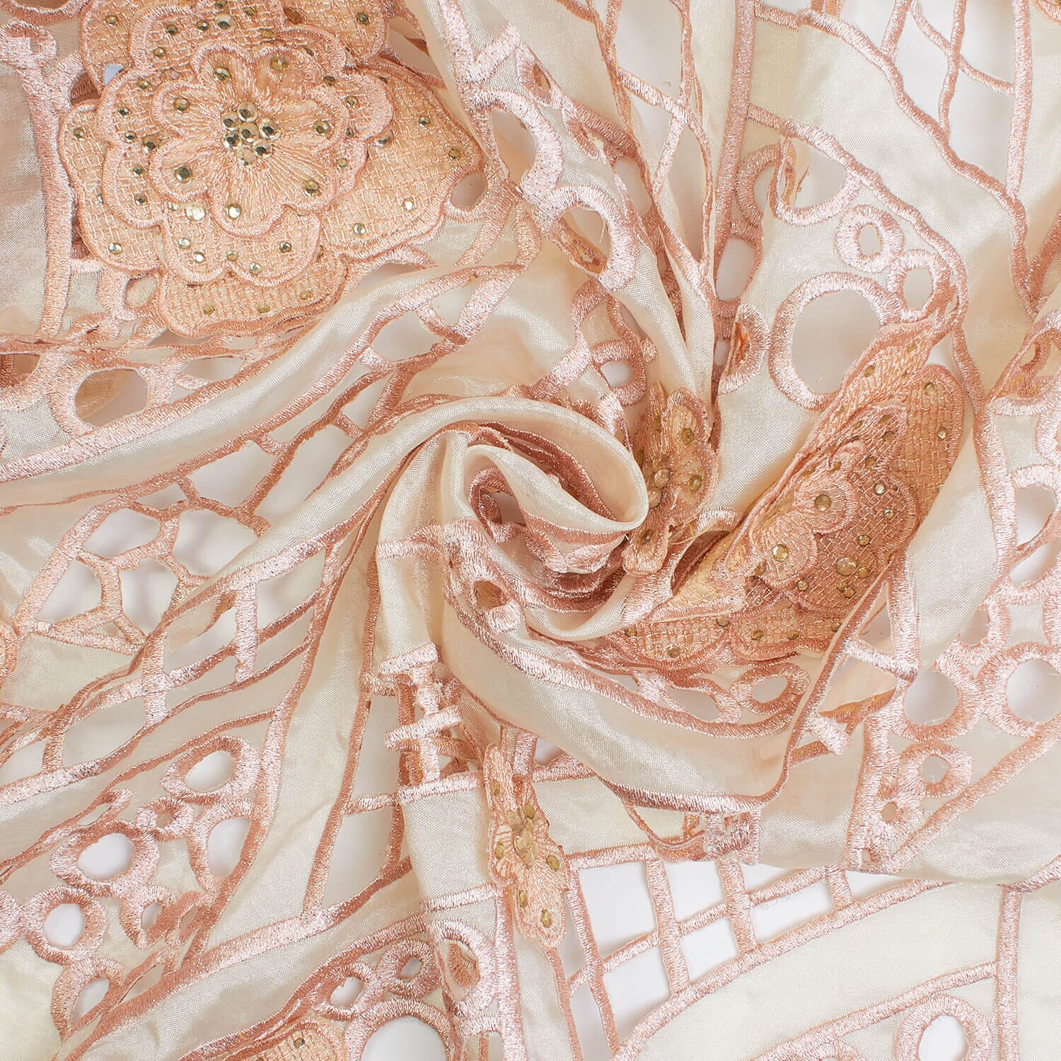 Peach Embroidery Organza Lace with Sequins - Image 3