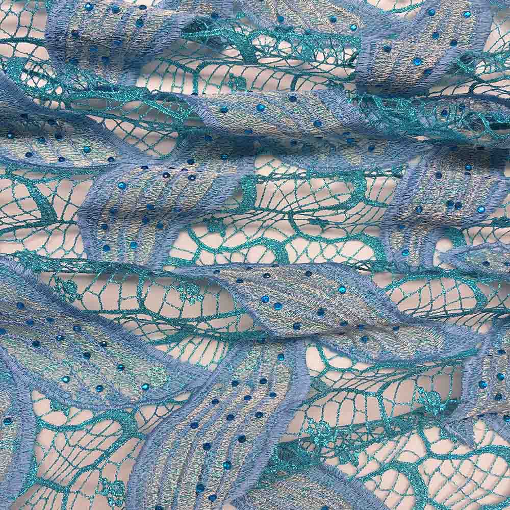 Periwinkle Leaf Corded Embroidery Lace with Stone - Image 3