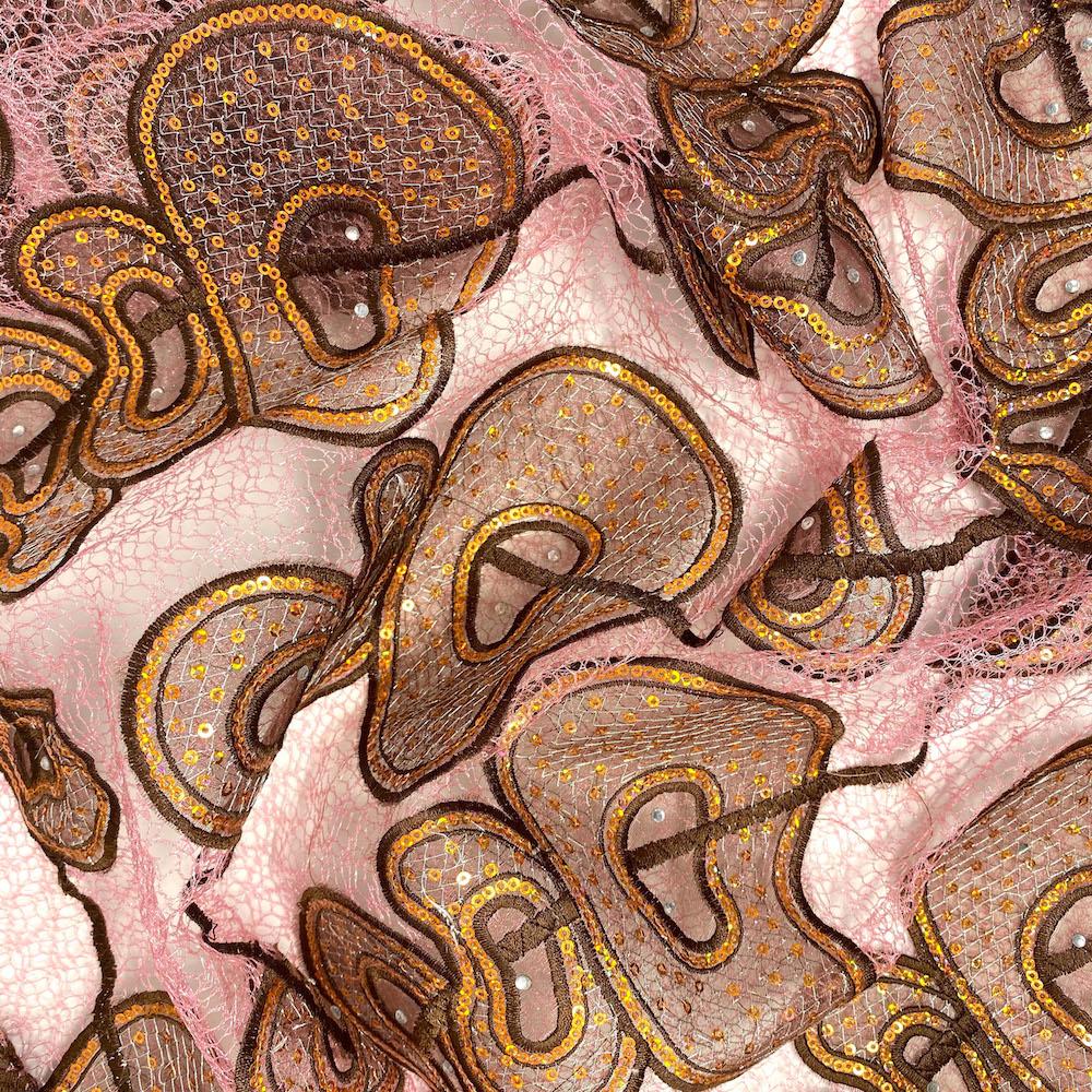 Pink Chocolate Corded Rings Sequins Embroidery Chemical Mesh - Image 2