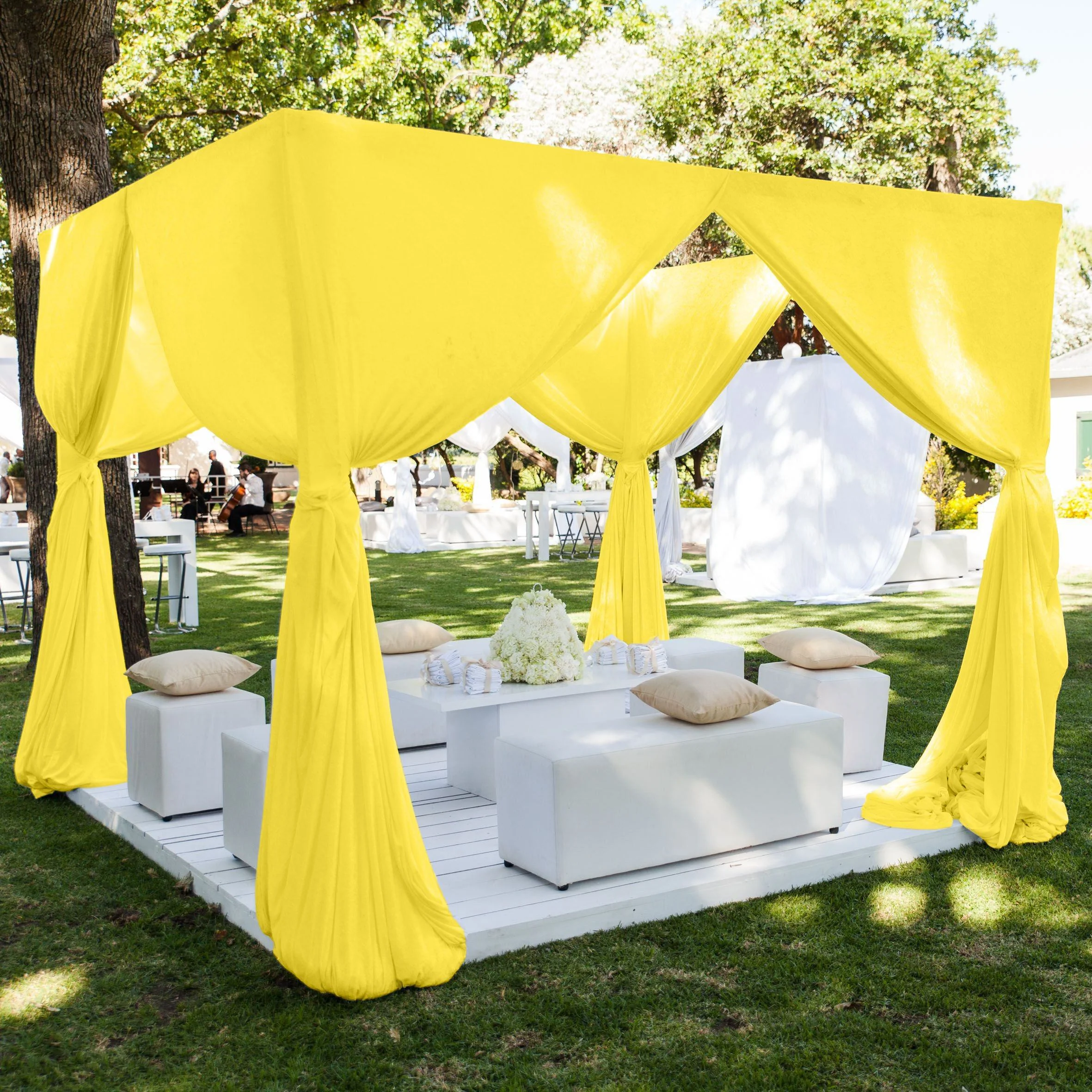 Polyester Chiffon Rod Pocket Curtains - Neon Yellow - Image 3