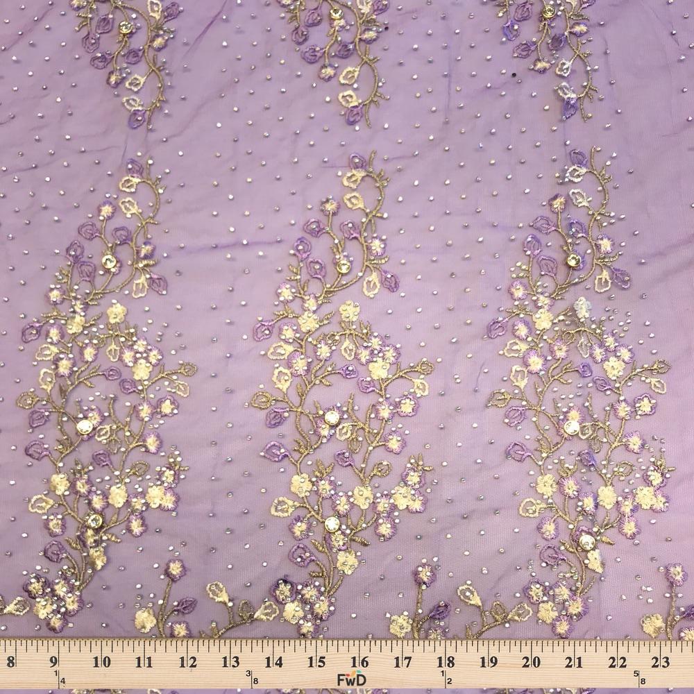 Purple Farina Beaded Embroidery Sequins on Mesh Lace - Image 4