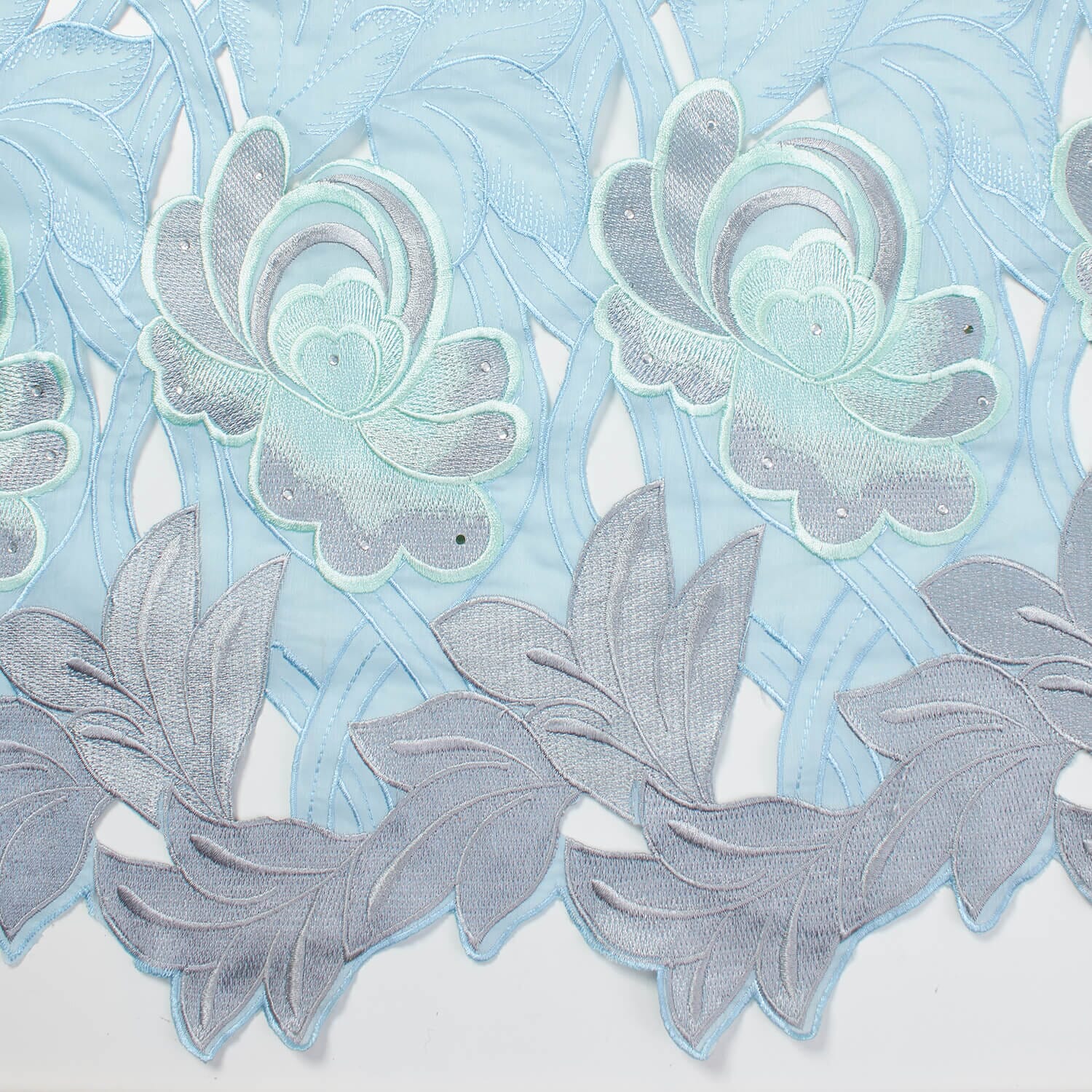 Rhinestone Floral Embroidery On Eyelet Voile - Image 2