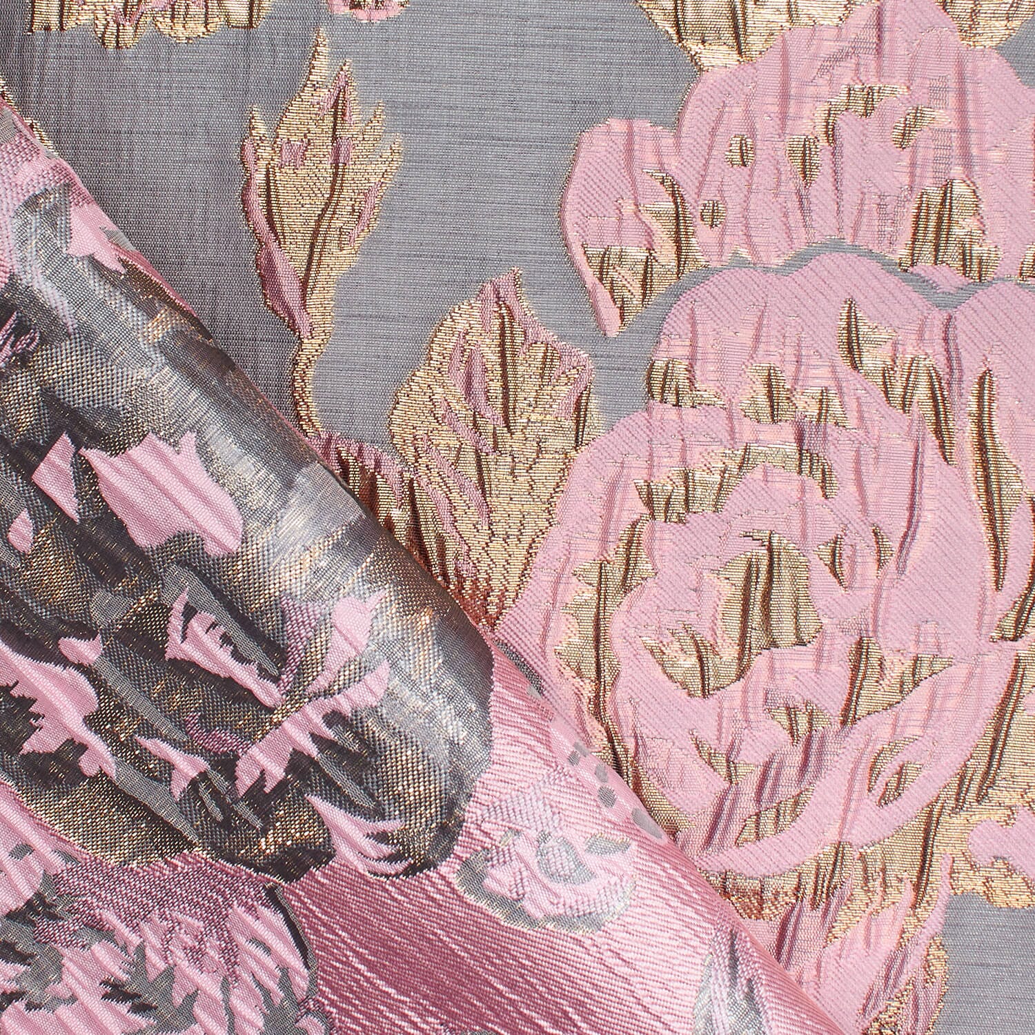 Rose Floral Plain Woven Crinkle Metallic Brocade Jacquard - Image 4
