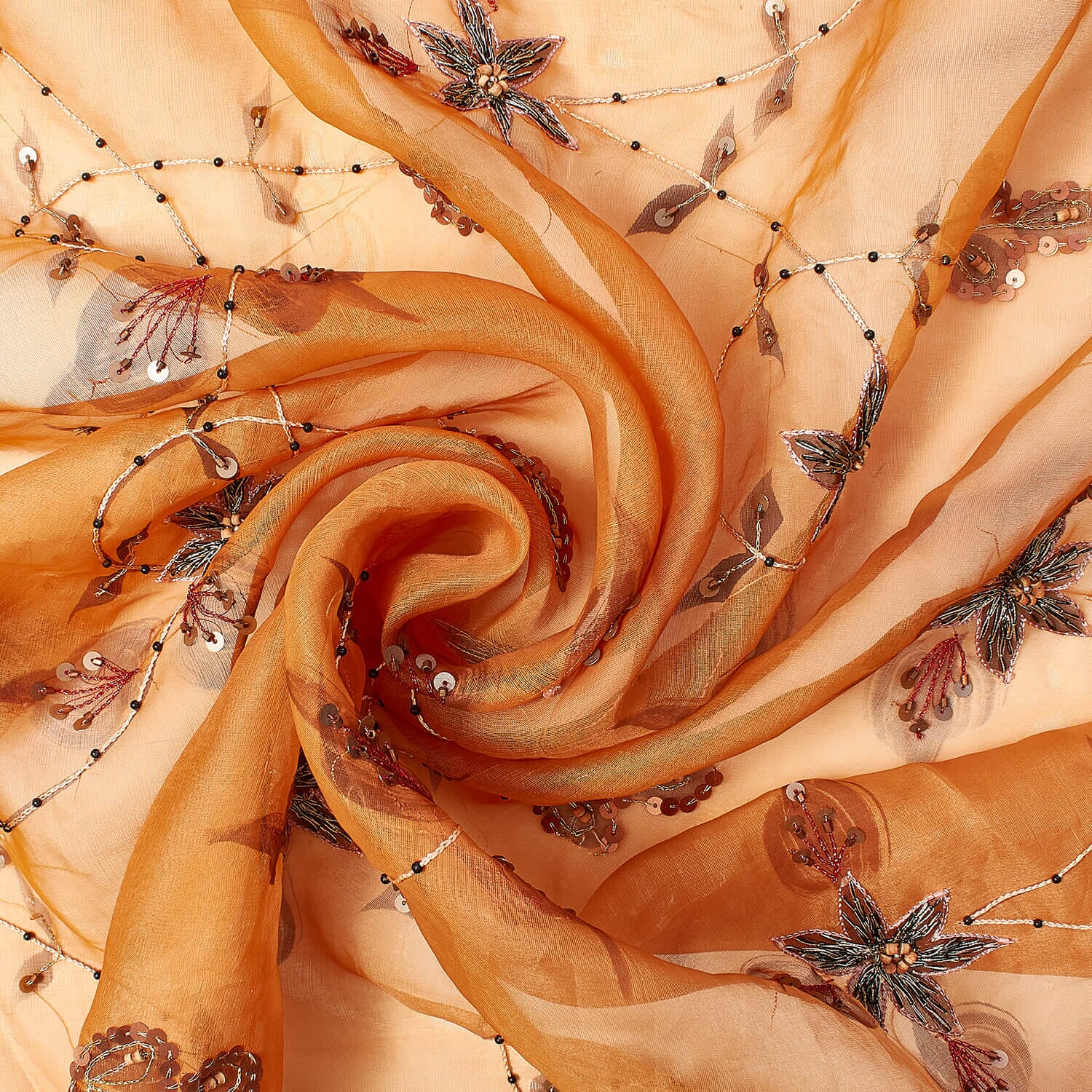 Saffron Orchid Beaded Embroidery on Organza - Image 2