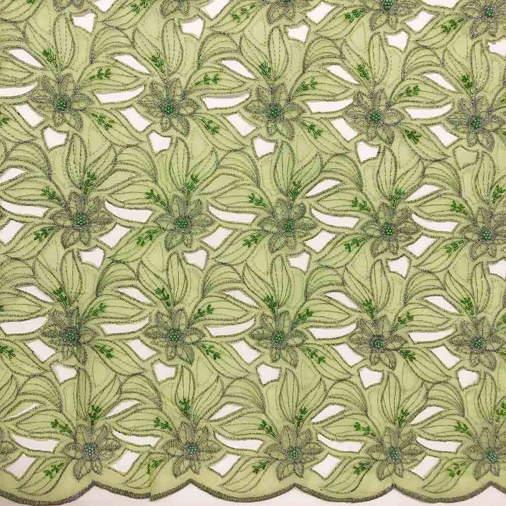 Sage Green Beaded Spring Lace on Mesh - Image 4