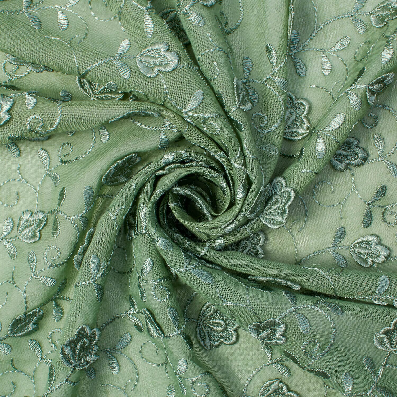 Sage Green Bloom Embroidery on Mesh - Image 3