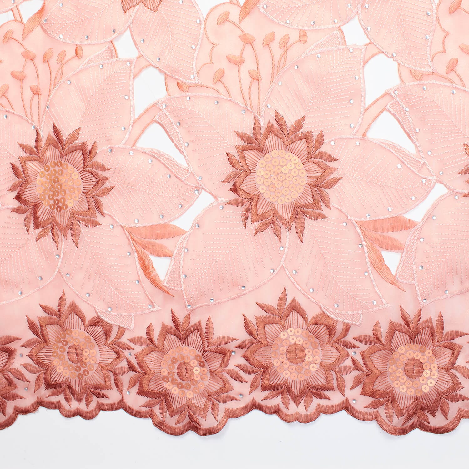 Salmon Anemone Floral Rhinestone Organza Lace - Image 2