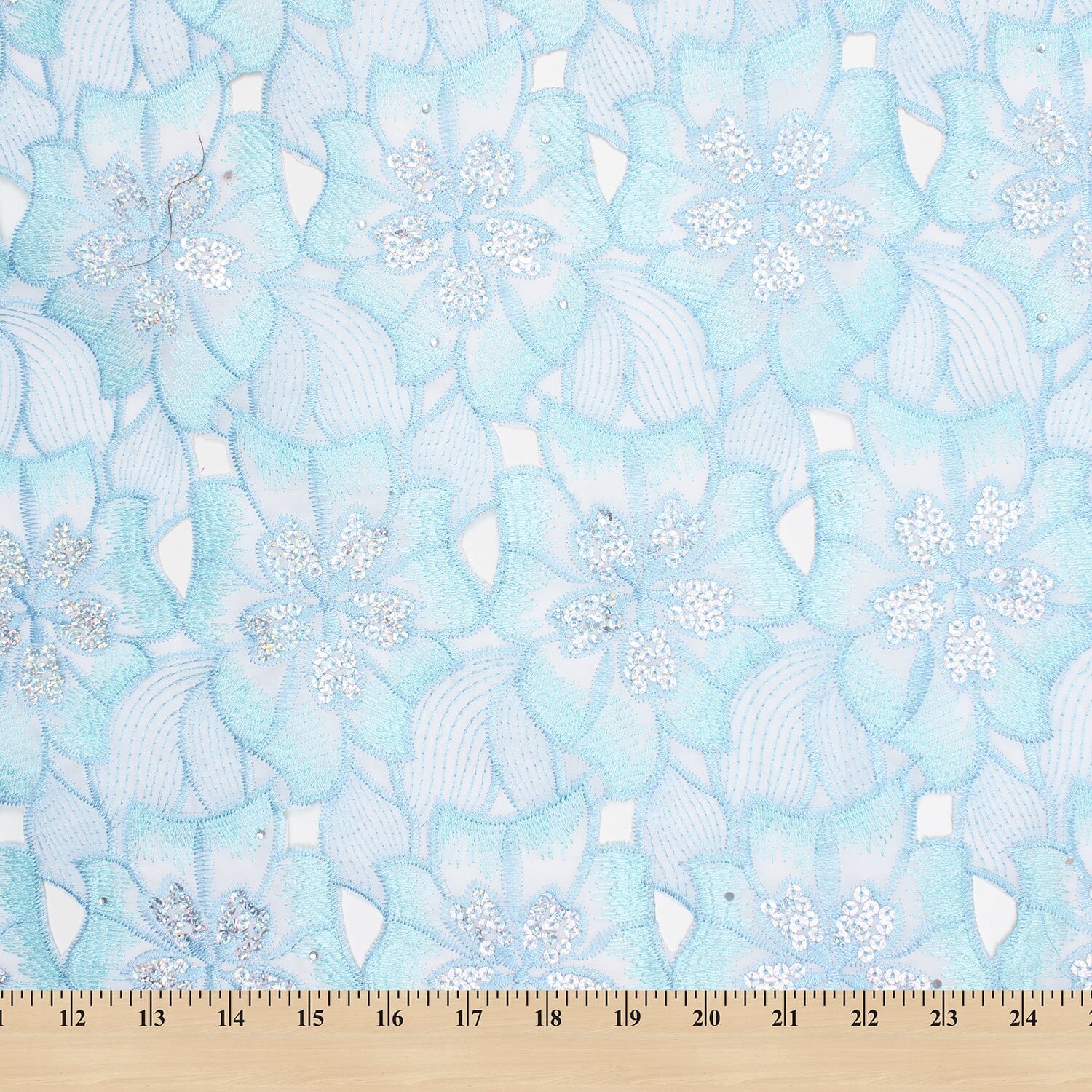 Sequined Floral Embroidery On Double Voile Fabric - Image 4