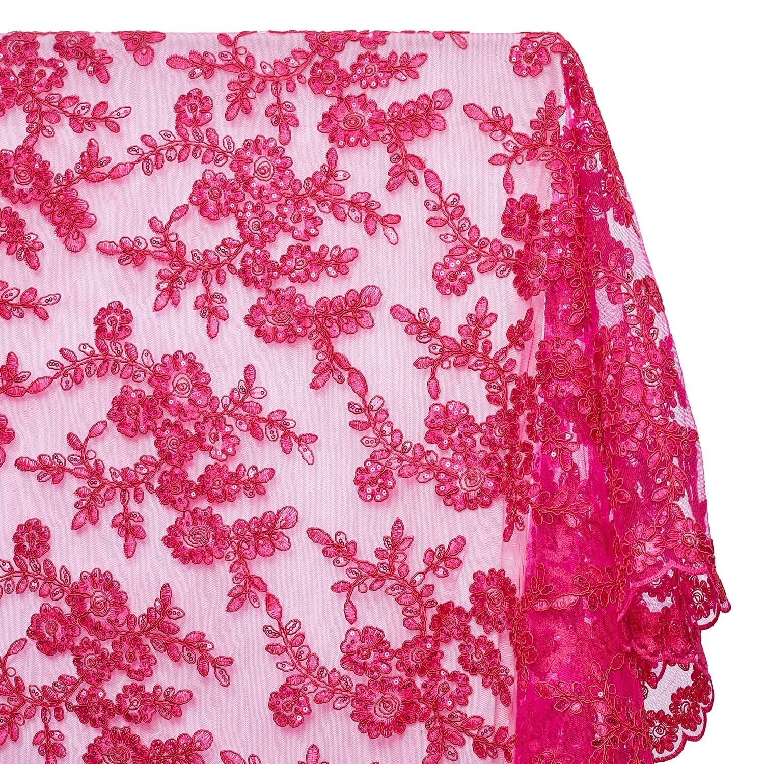 Sheer Floral Sequined Embroidery On Lace - Image 18
