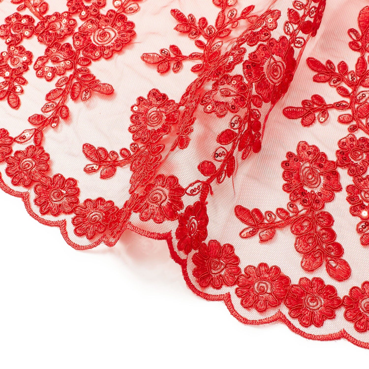 Sheer Floral Sequined Embroidery On Lace - Image 32