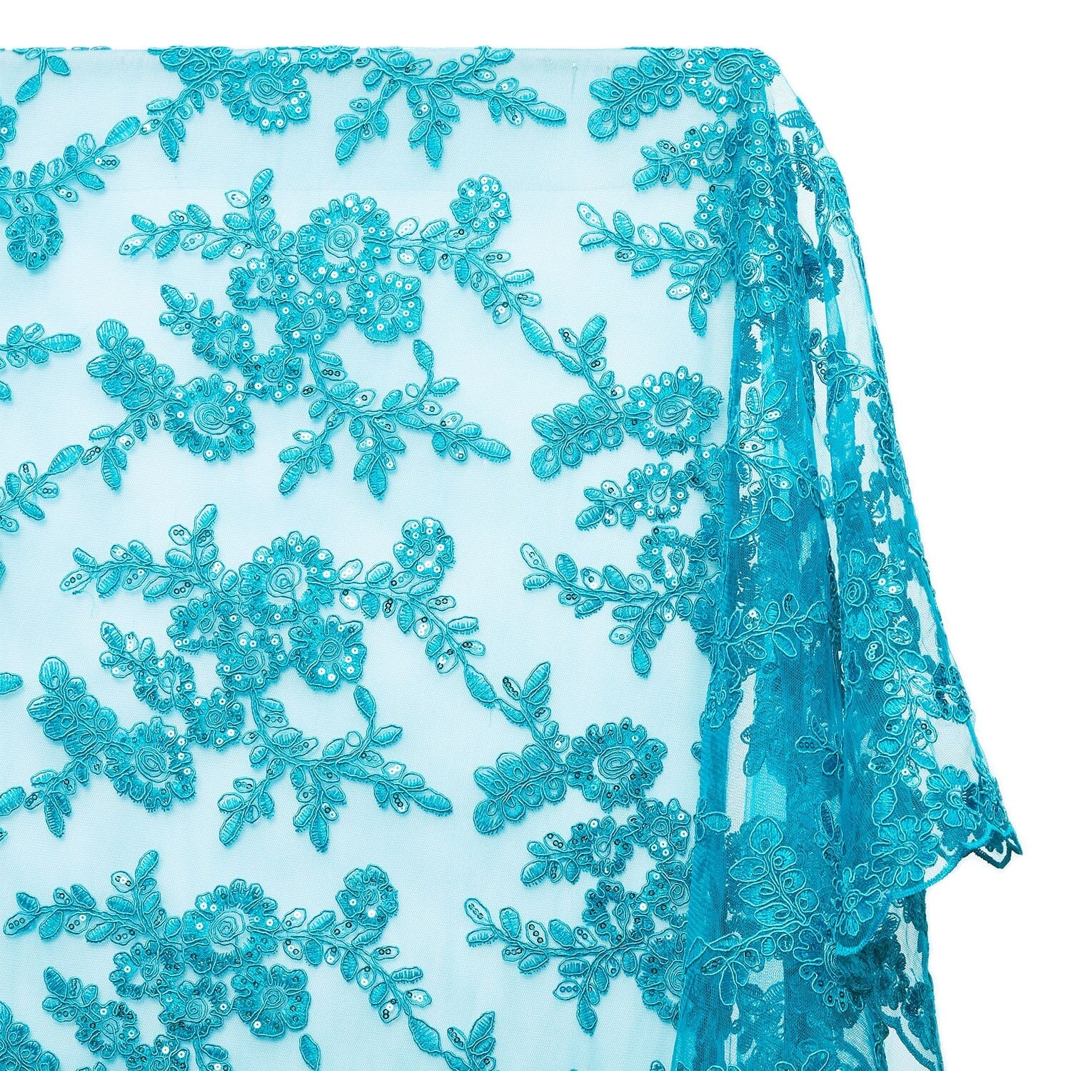 Sheer Floral Sequined Embroidery On Lace - Image 42