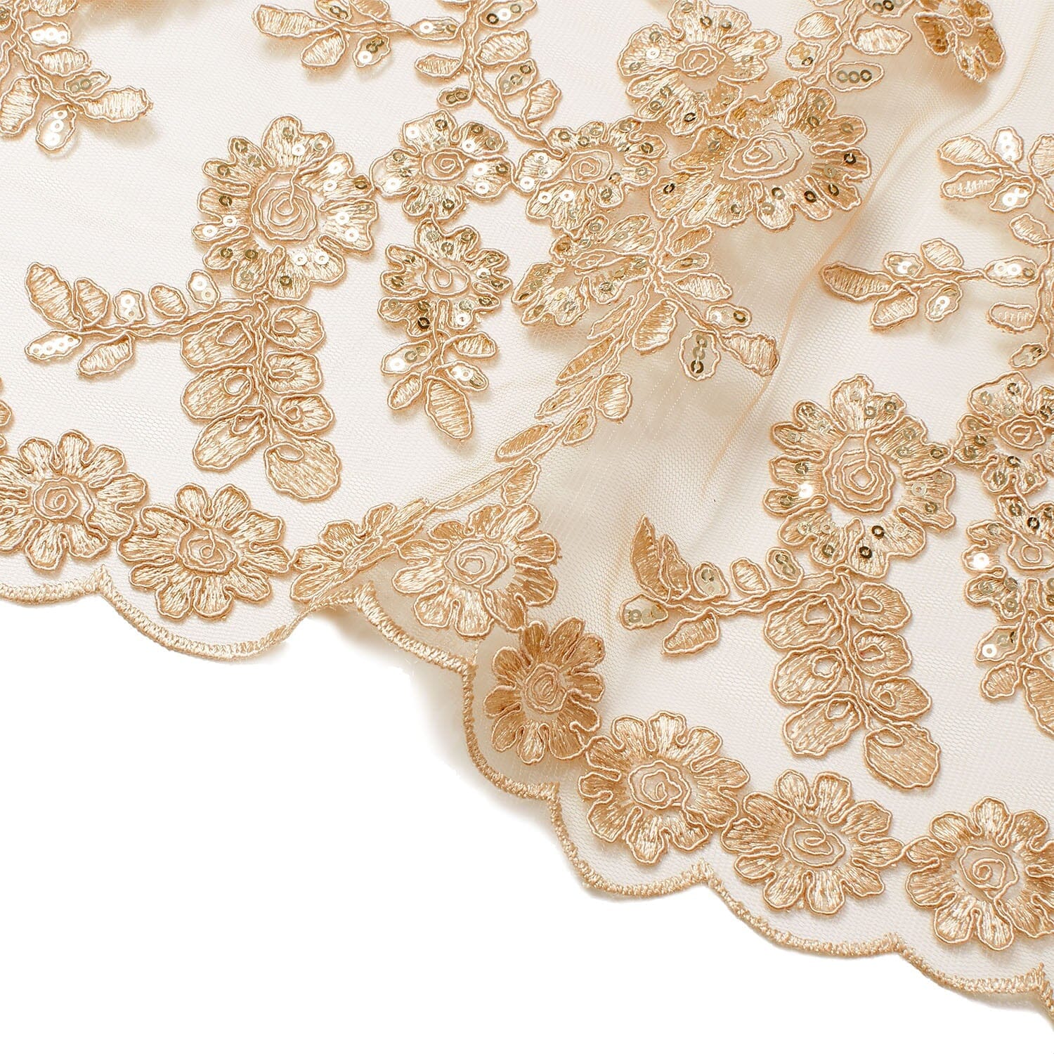 Sheer Floral Sequined Embroidery On Lace - Image 8