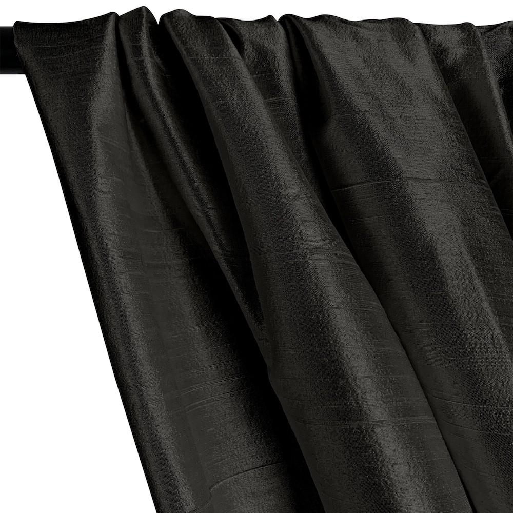Silk Dupioni (54 Inch) Rod Pocket Curtains - Black - Image 2