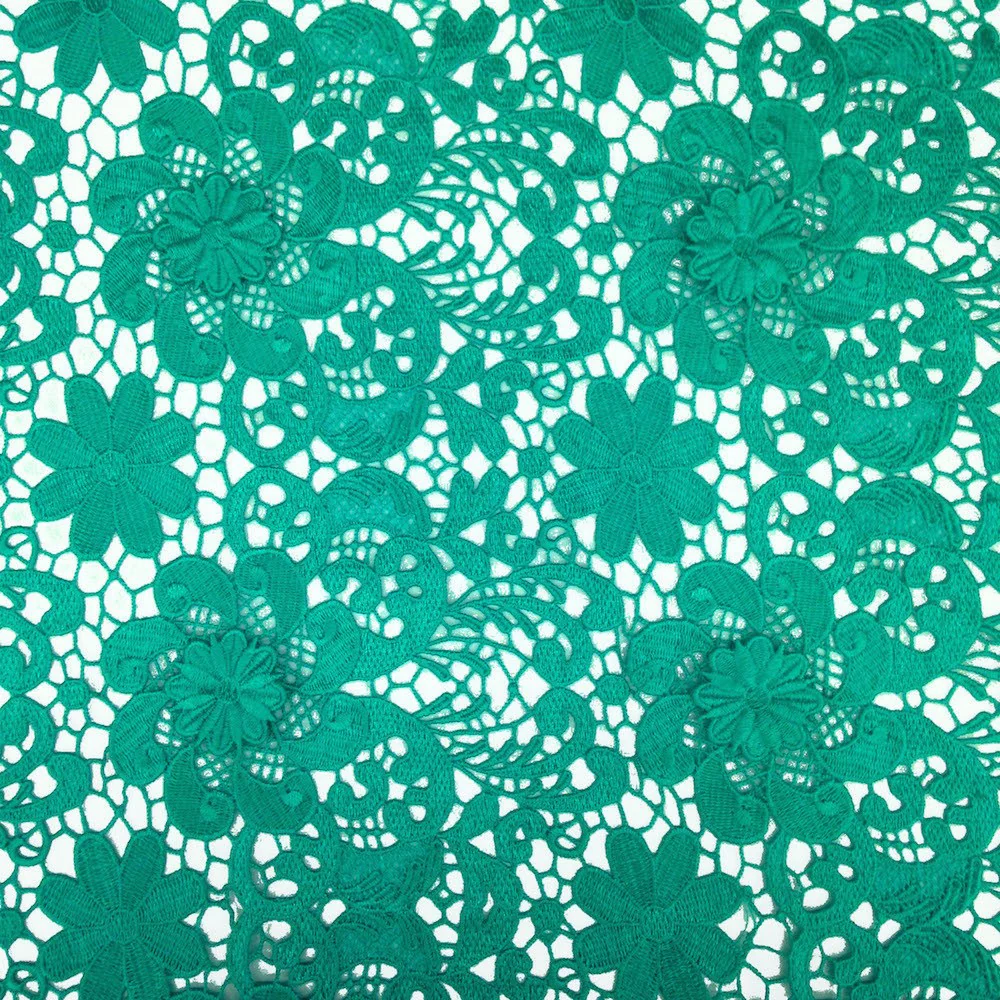 Spring Green Lily Flower Guipure French Venice Lace - Image 3