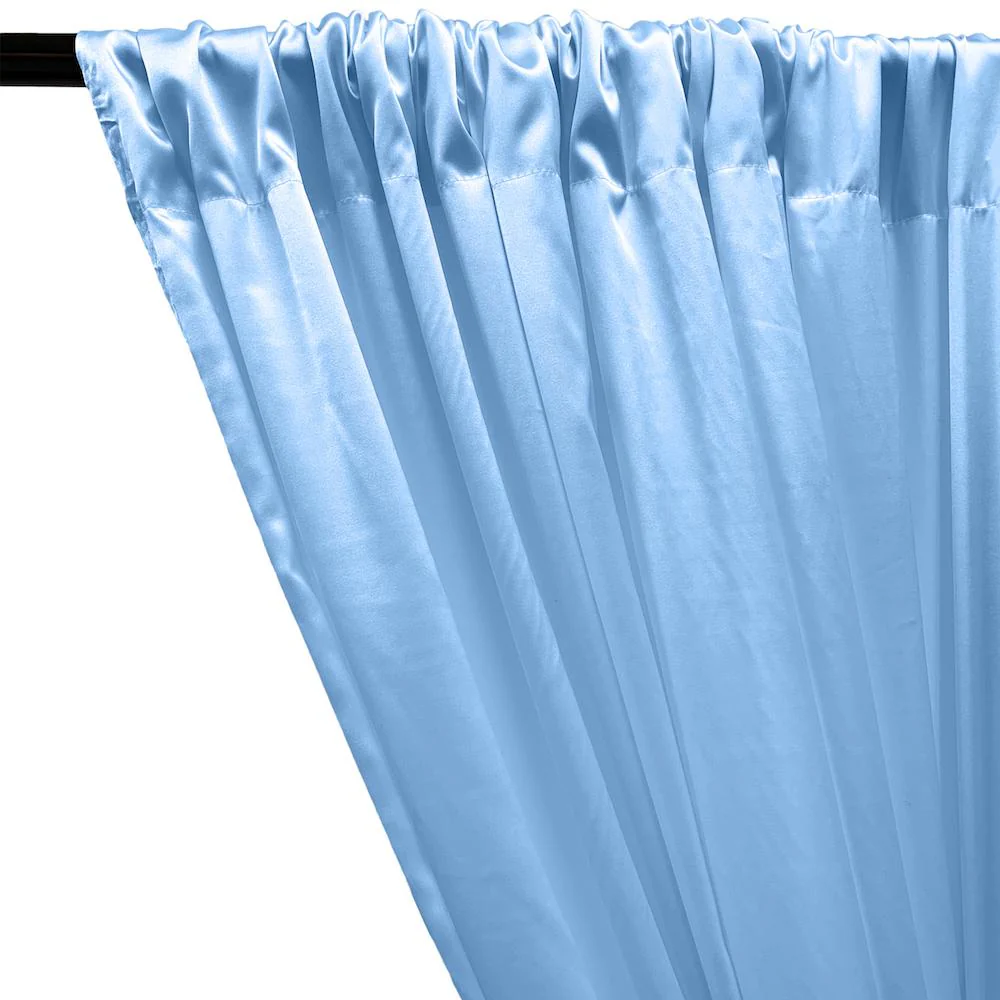 Stretch Charmeuse Satin Rod Pocket Curtains - Light Blue - Image 2