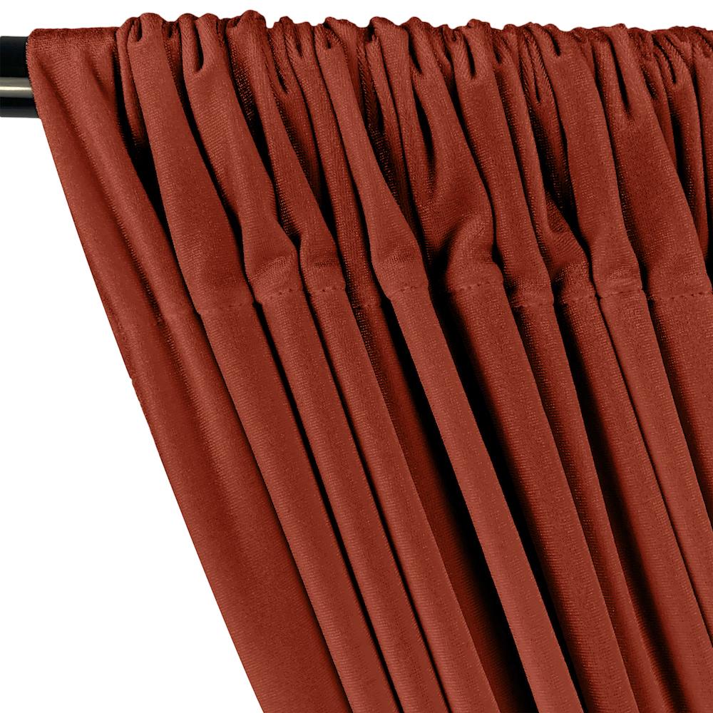 Stretch Velvet Rod Pocket Curtains - Rust - Image 2