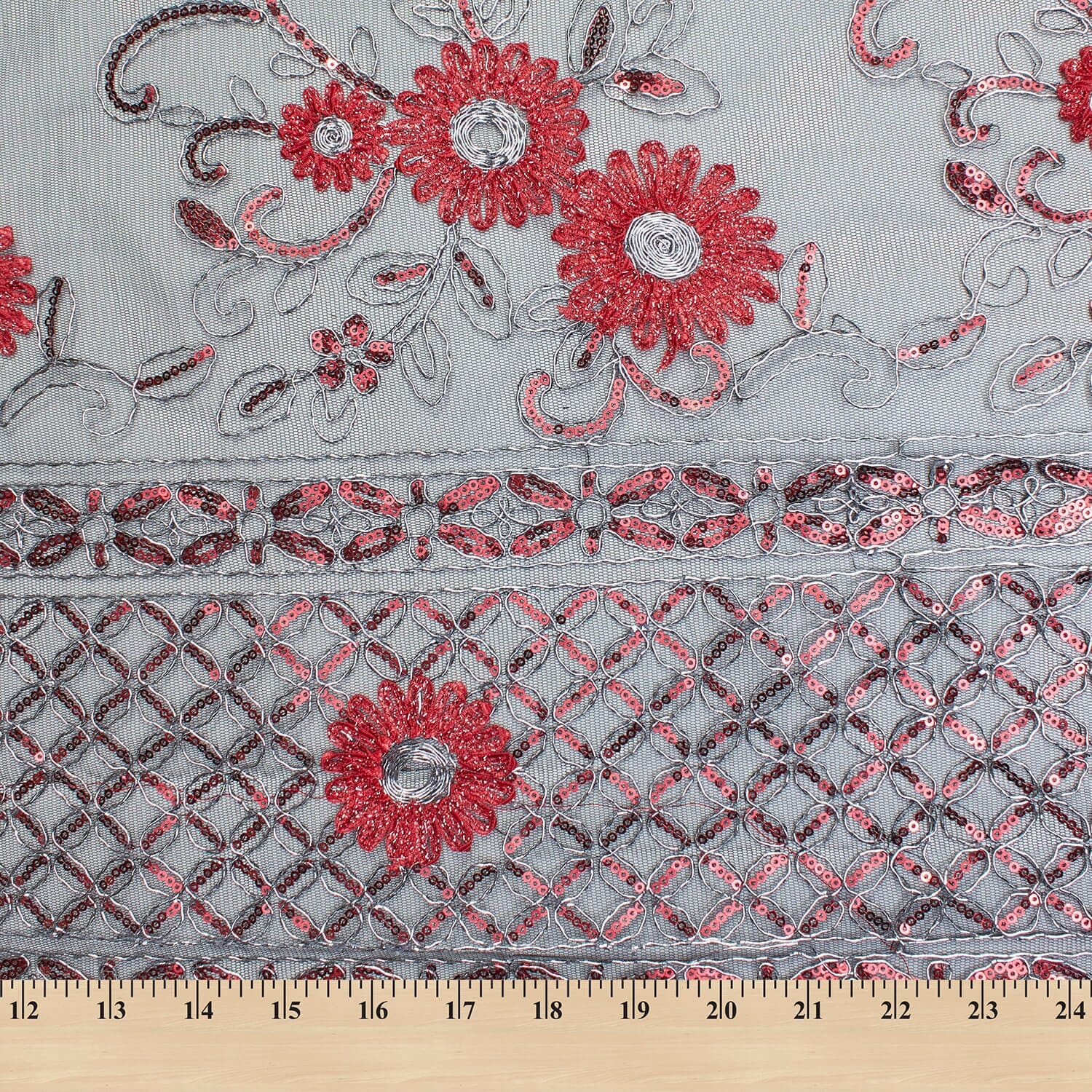 Sunflower Floral Corded Sequined Ribbon On Mesh - Image 3