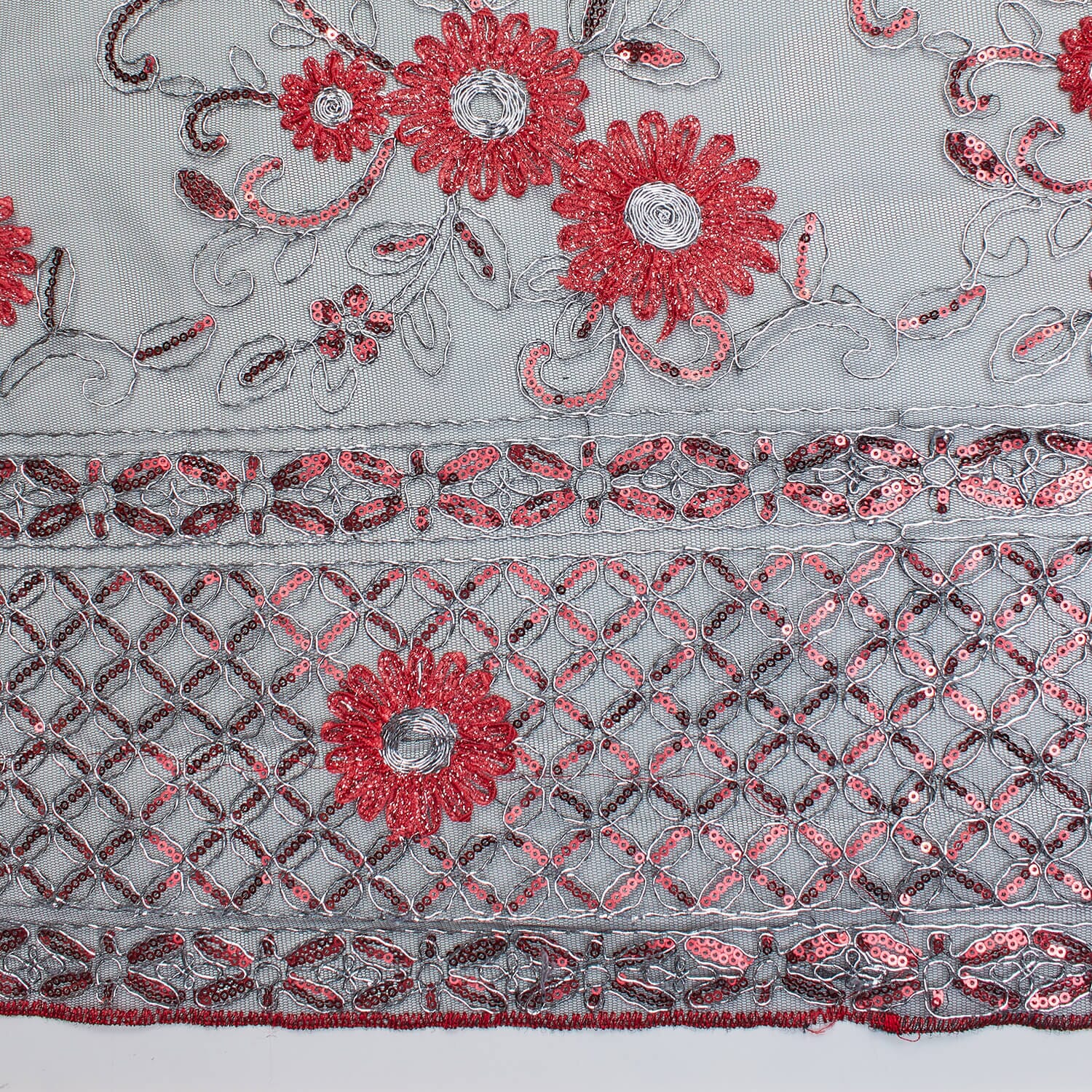Sunflower Floral Corded Sequined Ribbon On Mesh - Image 4