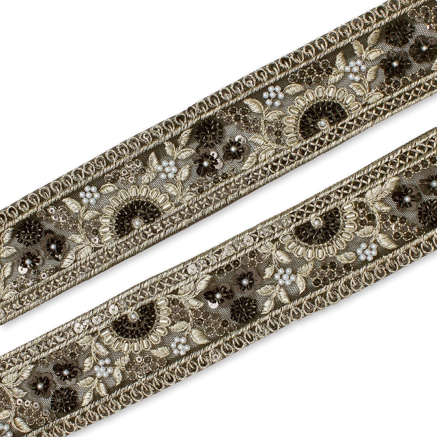 Sunshine Garden Floral Beaded Sequin Metallic Embroidery On 2 Inch Hemmed Mesh Lace Trim - Image 14