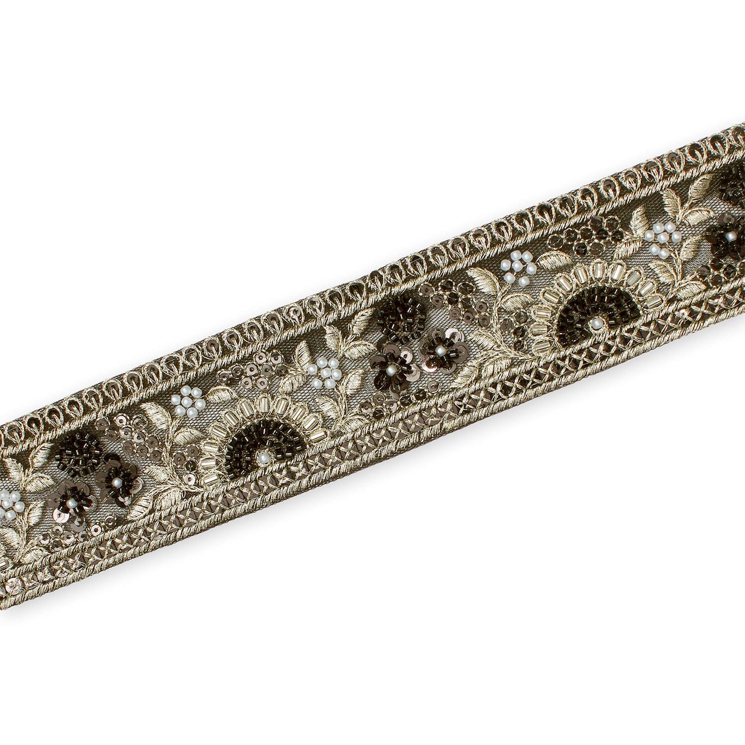 Sunshine Garden Floral Beaded Sequin Metallic Embroidery On 2 Inch Hemmed Mesh Lace Trim - Image 15