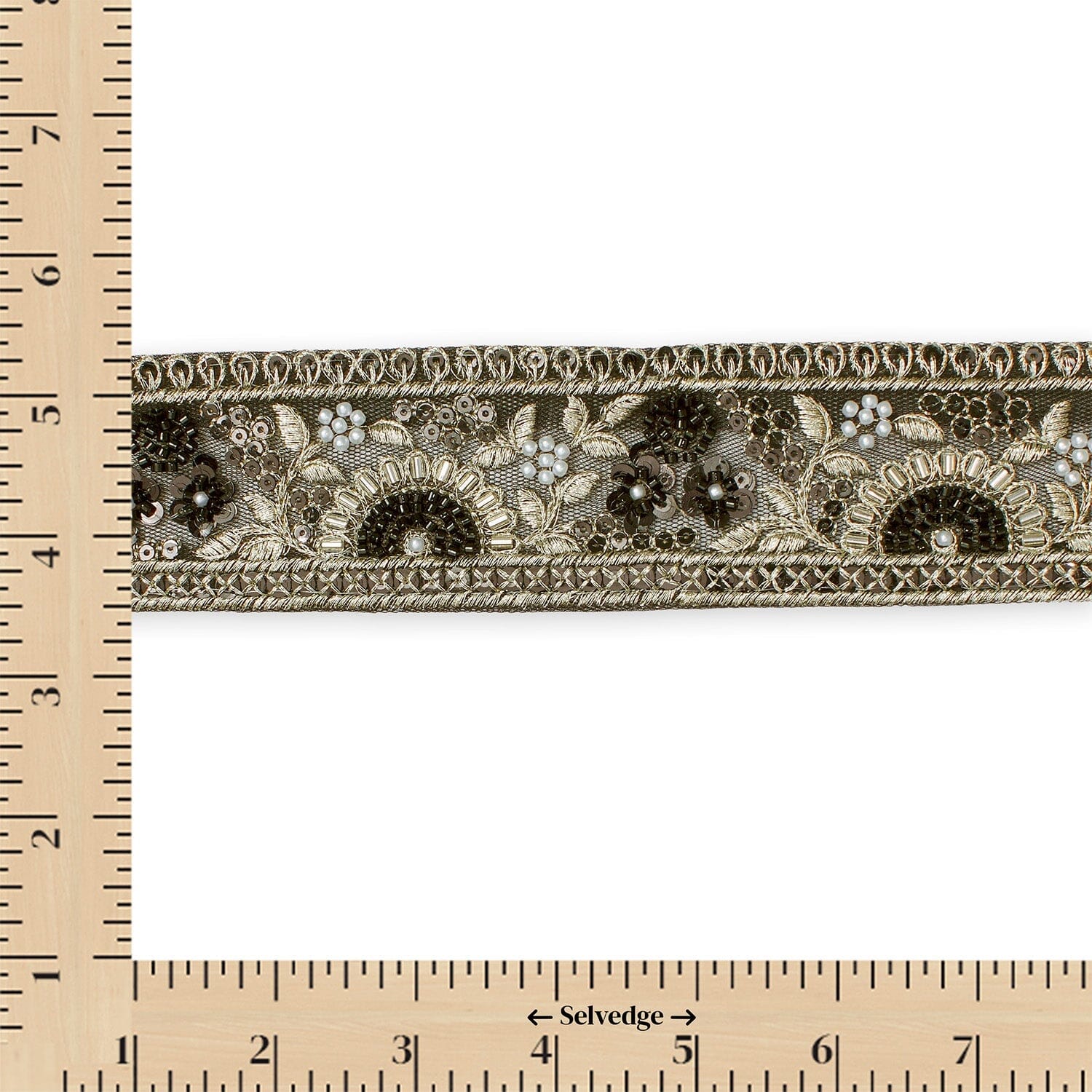 Sunshine Garden Floral Beaded Sequin Metallic Embroidery On 2 Inch Hemmed Mesh Lace Trim - Image 16