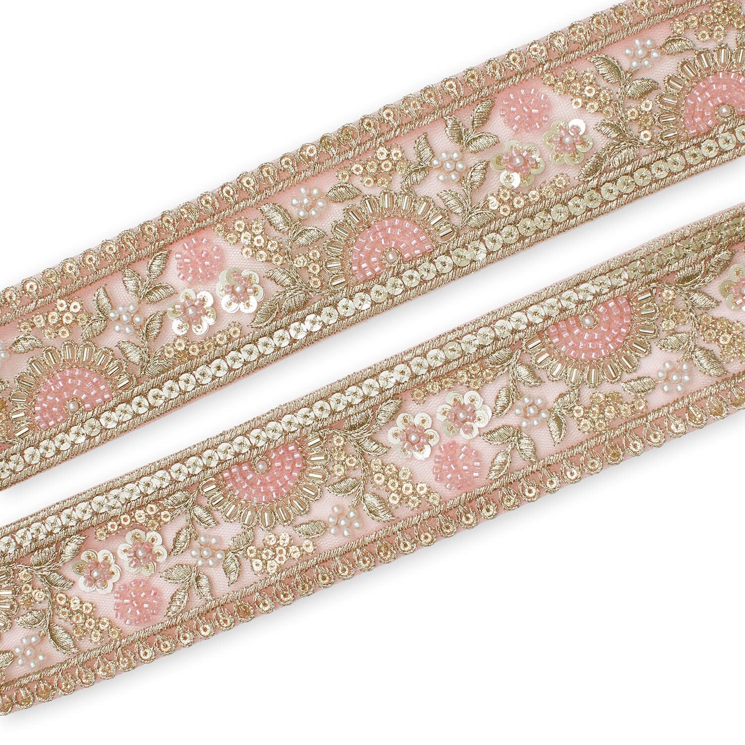 Sunshine Garden Floral Beaded Sequin Metallic Embroidery On 2 Inch Hemmed Mesh Lace Trim - Image 5