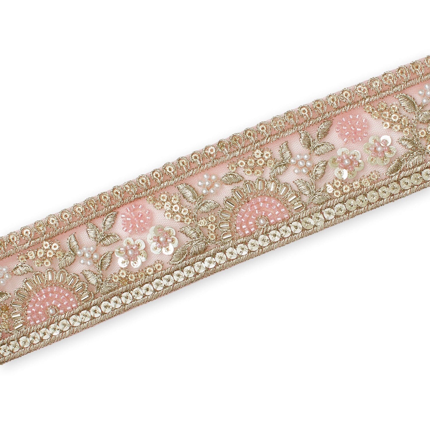 Sunshine Garden Floral Beaded Sequin Metallic Embroidery On 2 Inch Hemmed Mesh Lace Trim - Image 6