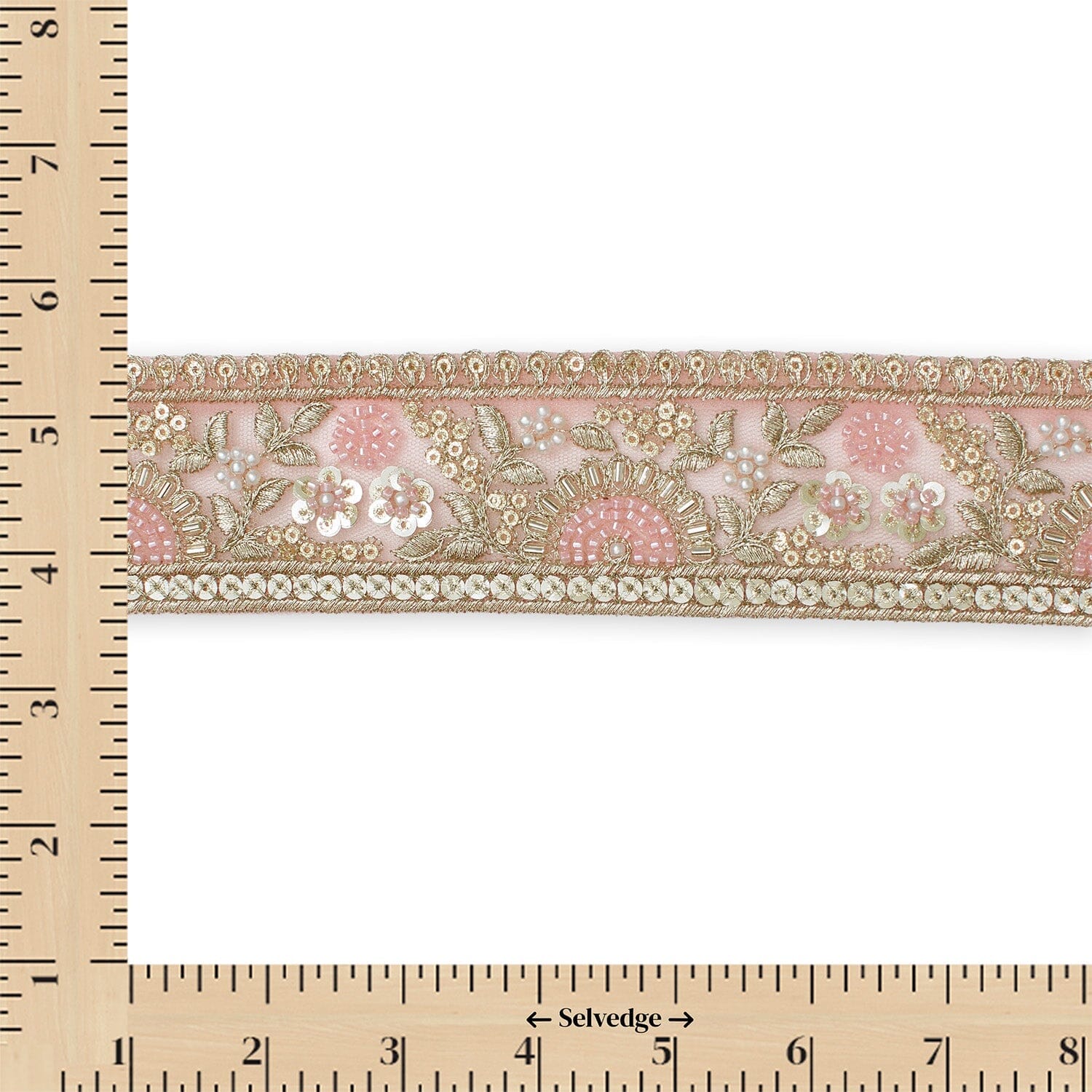 Sunshine Garden Floral Beaded Sequin Metallic Embroidery On 2 Inch Hemmed Mesh Lace Trim - Image 7