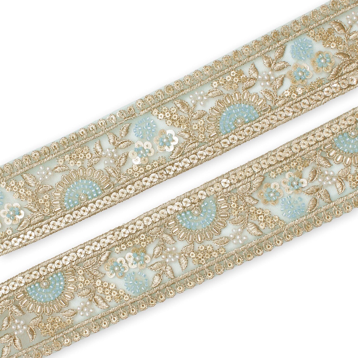 Sunshine Garden Floral Beaded Sequin Metallic Embroidery On 2 Inch Hemmed Mesh Lace Trim - Image 8
