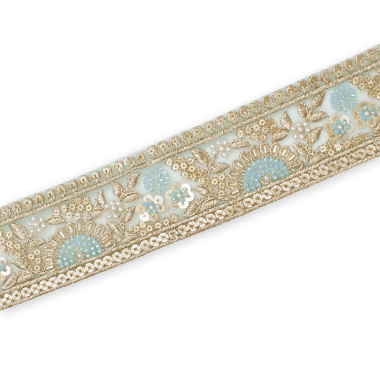 Sunshine Garden Floral Beaded Sequin Metallic Embroidery On 2 Inch Hemmed Mesh Lace Trim - Image 9